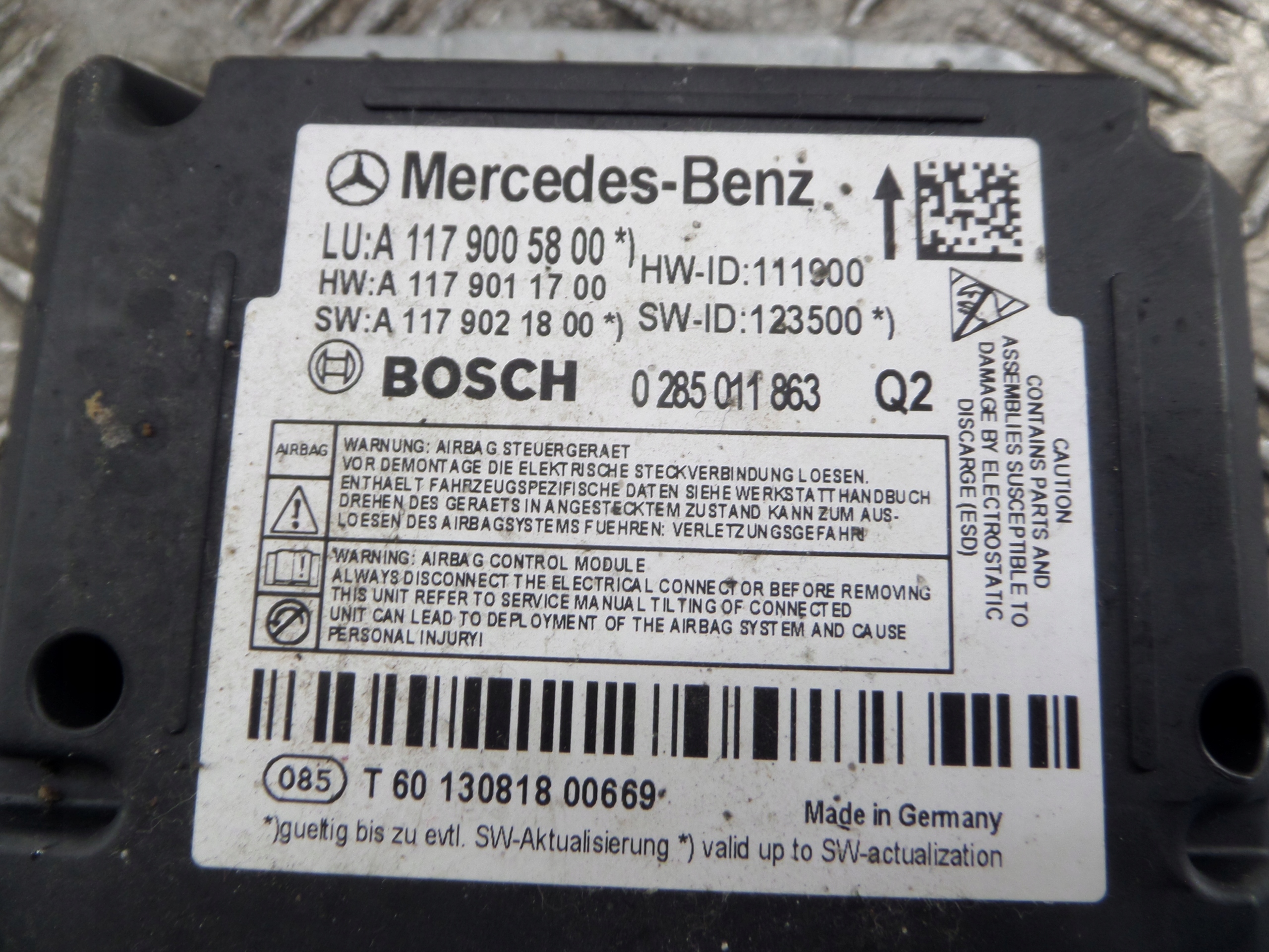 module SENSOR airbag MERCEDES A W176 A1179005800