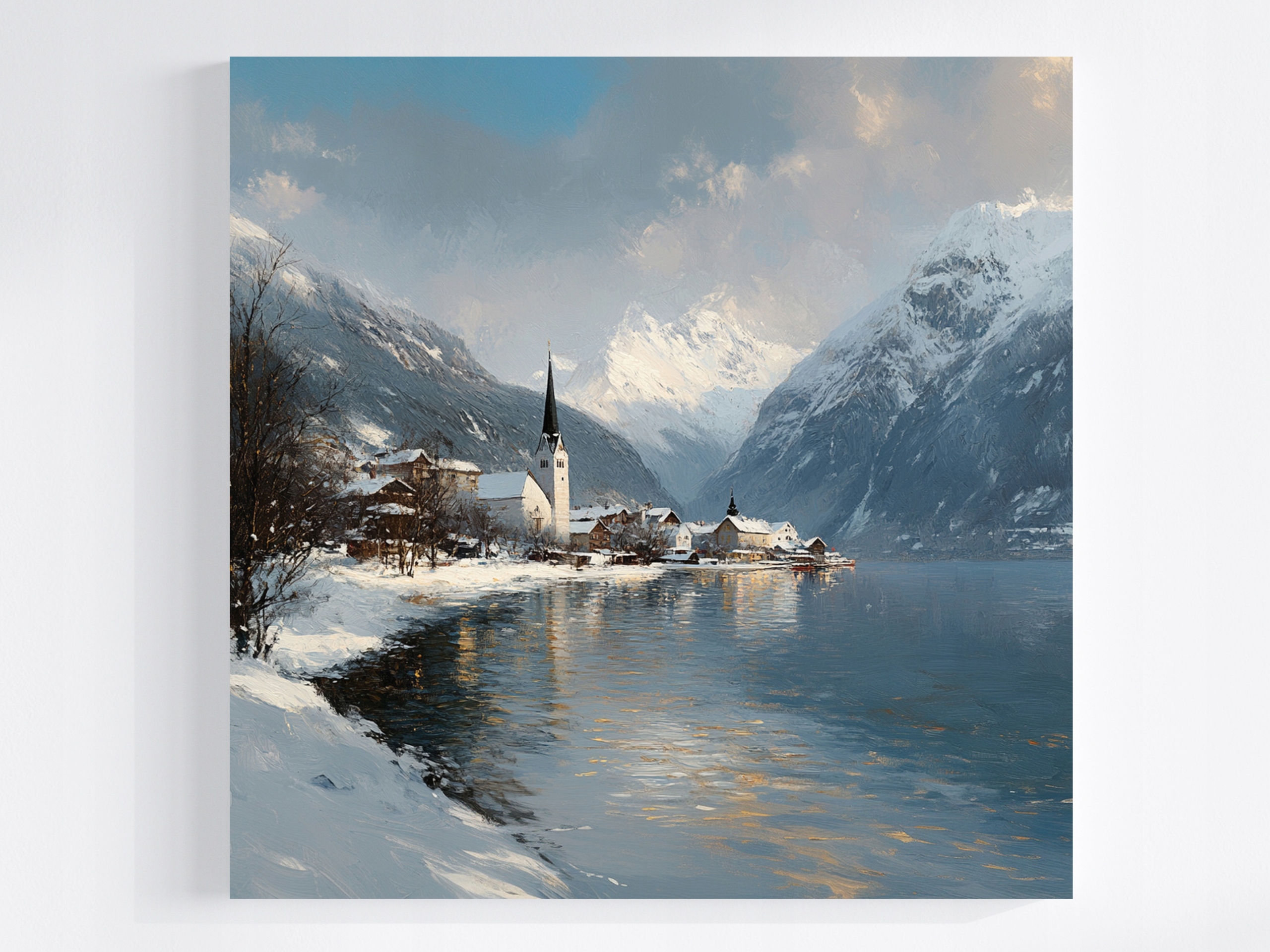 Obraz Na Plátně Canvas Zima Rakousko Hallstatt Městečko Jezero 80x80