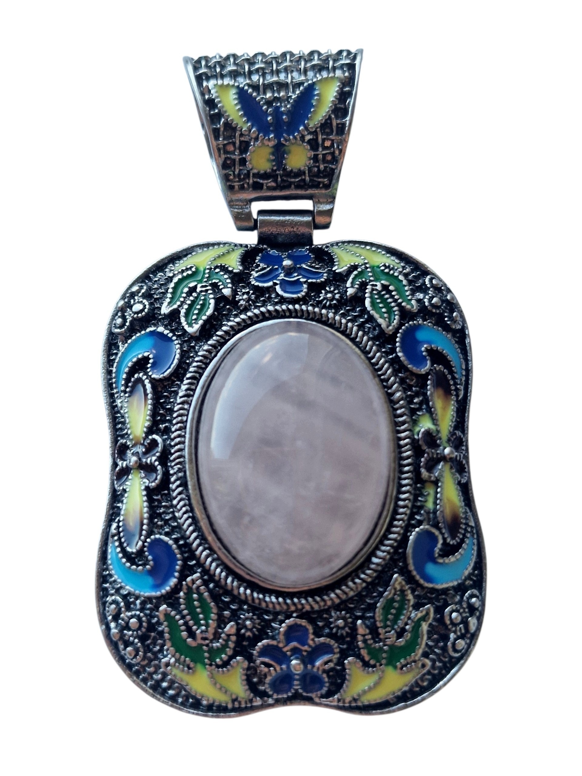 Růžový Křemen Cloisonne Náhrdelník S Přívěskem, Viktoriánský Styl, Česká Secese