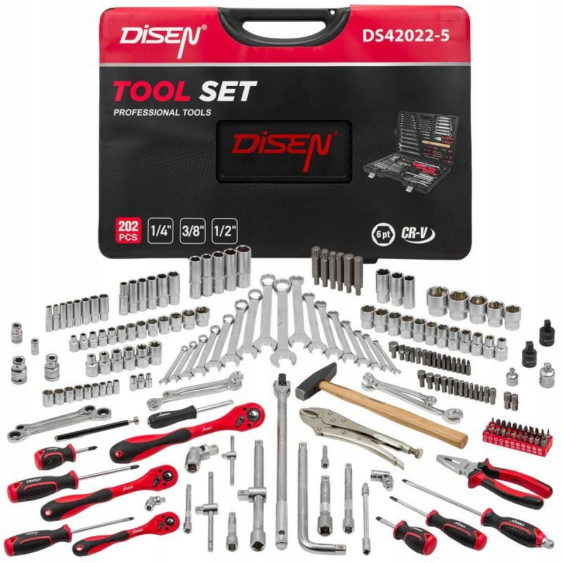 Sada nářadí kufr nástavce bity klíče hlavice 202el 1/4" 3/8" 1/2"