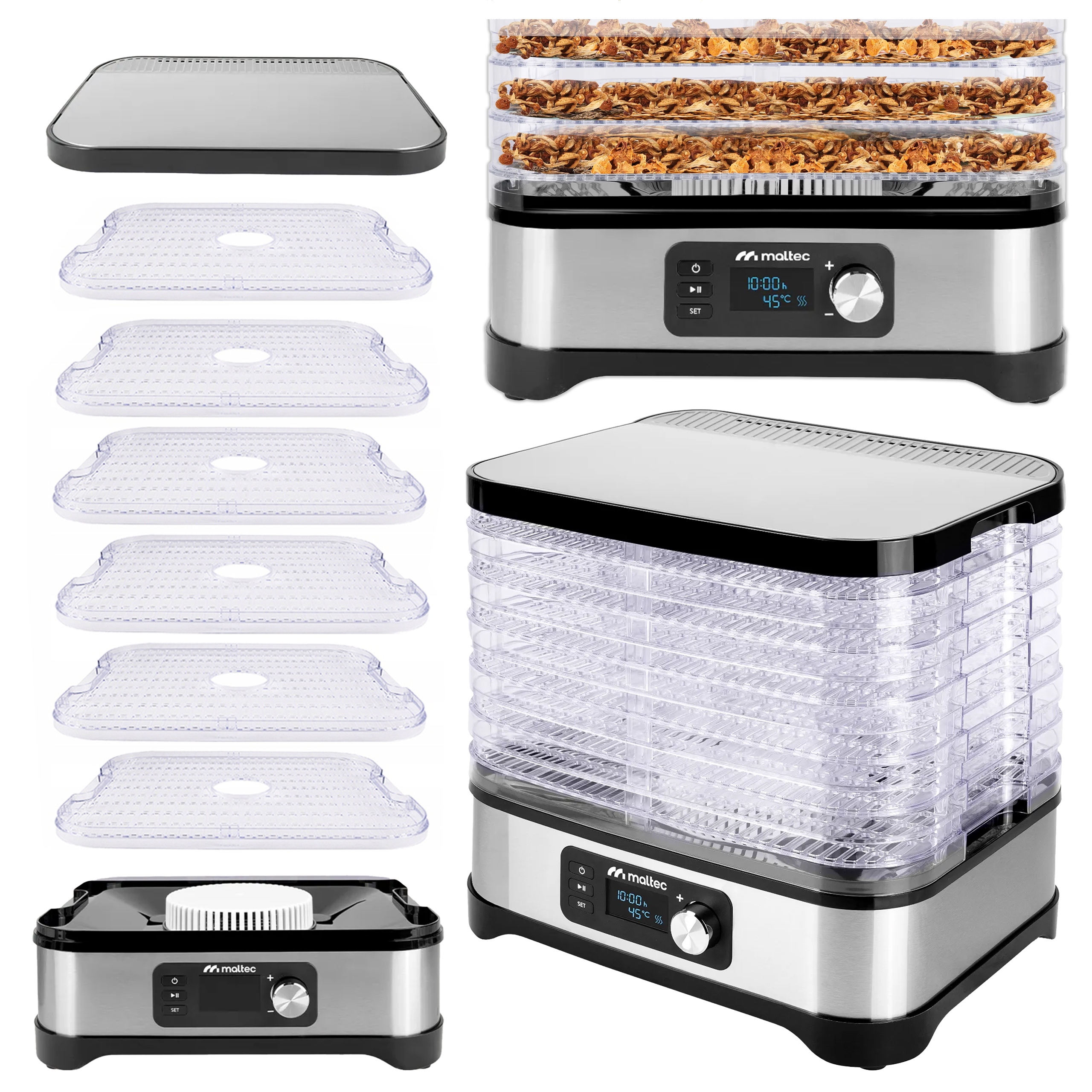 Sušička Hub Zeleniny Ovoce A Bylin 6 Úrovní Časovač Inox Výkonná 450 W