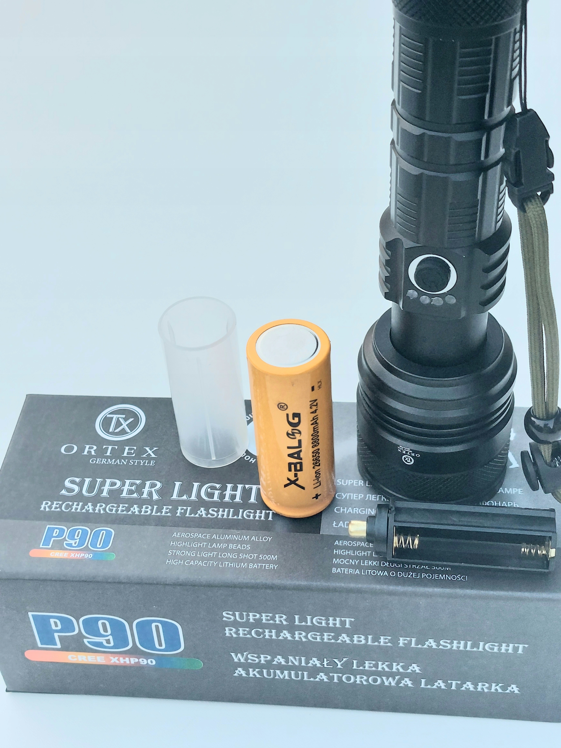Latarka LED X-Balong P90 Zasilanie akumulatorowe