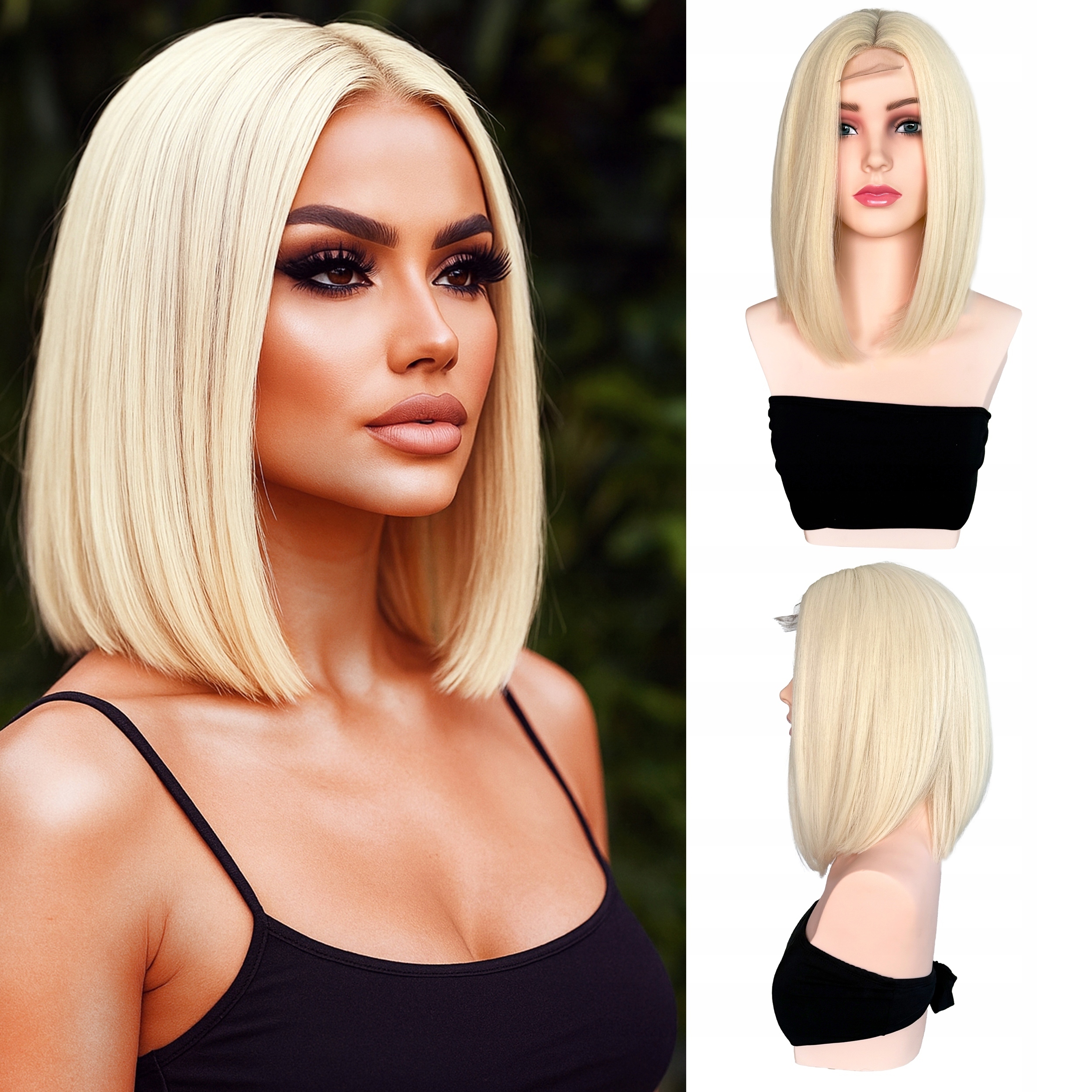 Syntetická paruka s umělými vlasy Bob Blond Hladký Krátký účes 35 cm