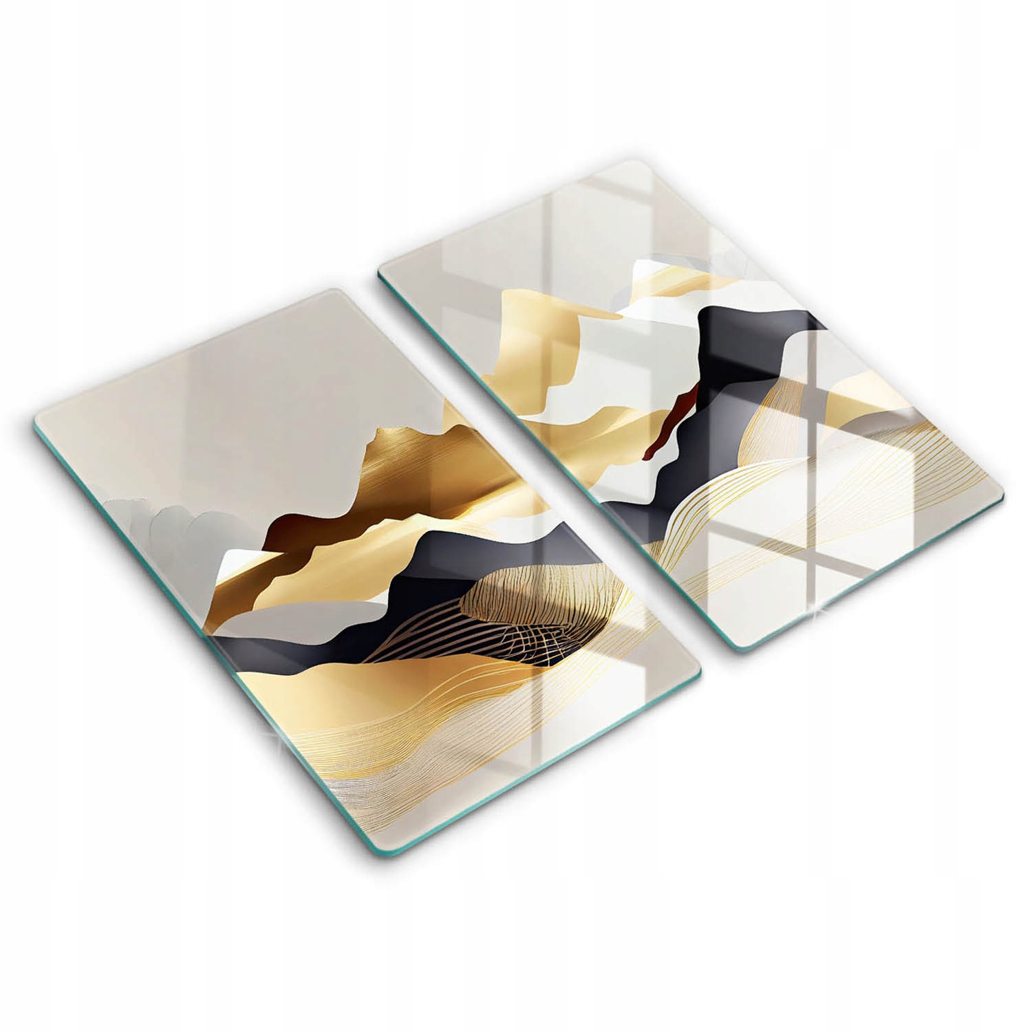 Dvě skleněné kuchyňské desky pro krájení servírování Abstrakce hory 2x30x52 cm