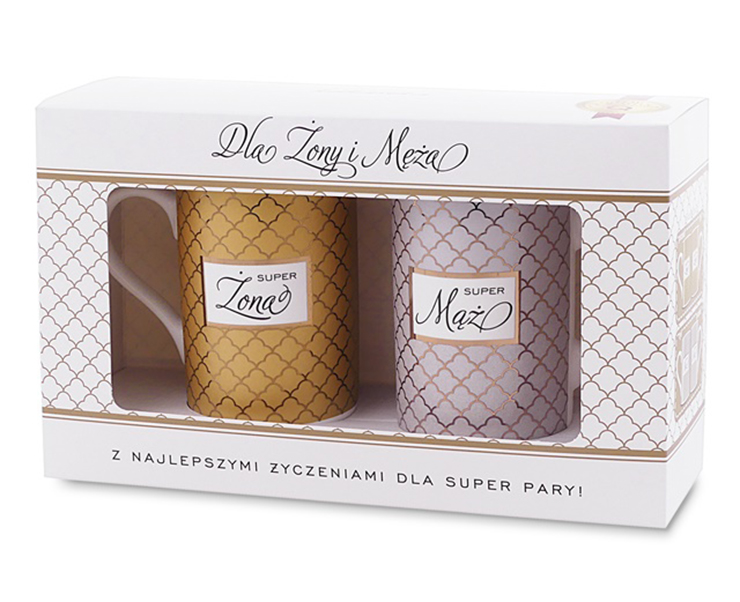 FILIŻANKI NA ŚLUB ROCZNICĘ ZESTAW KUBKÓW ŚLUBNYCH ŻONA/ MĄŻ `WZORY Stan opakowania oryginalne