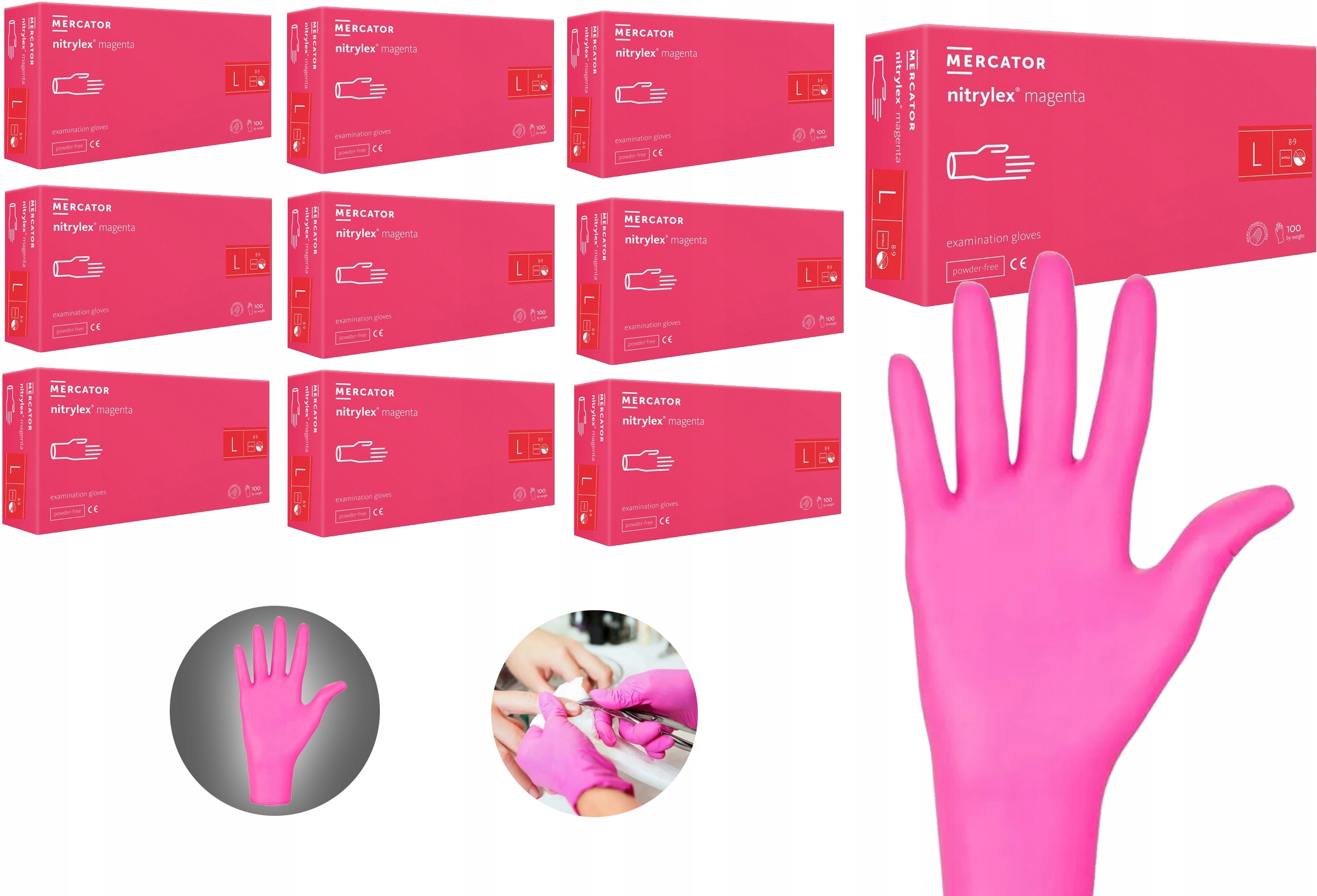 Rękawice Nitrylowe 100 szt. 9-L Nitrylex Magenta - 10 szt.