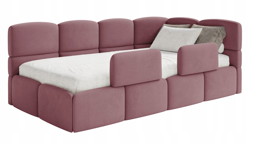 Postel pro mláděž 120x200 cm Cloudy růžová velurová matrace s pravými zábranami