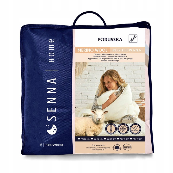 INTER WIDEX Poduszka 70x80 MERINO WOOL Regulowana Kolor kremowy