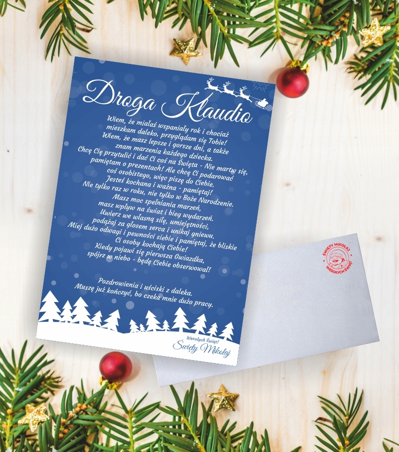 

List Od Mikołaja Kartka Świąteczna koperta
