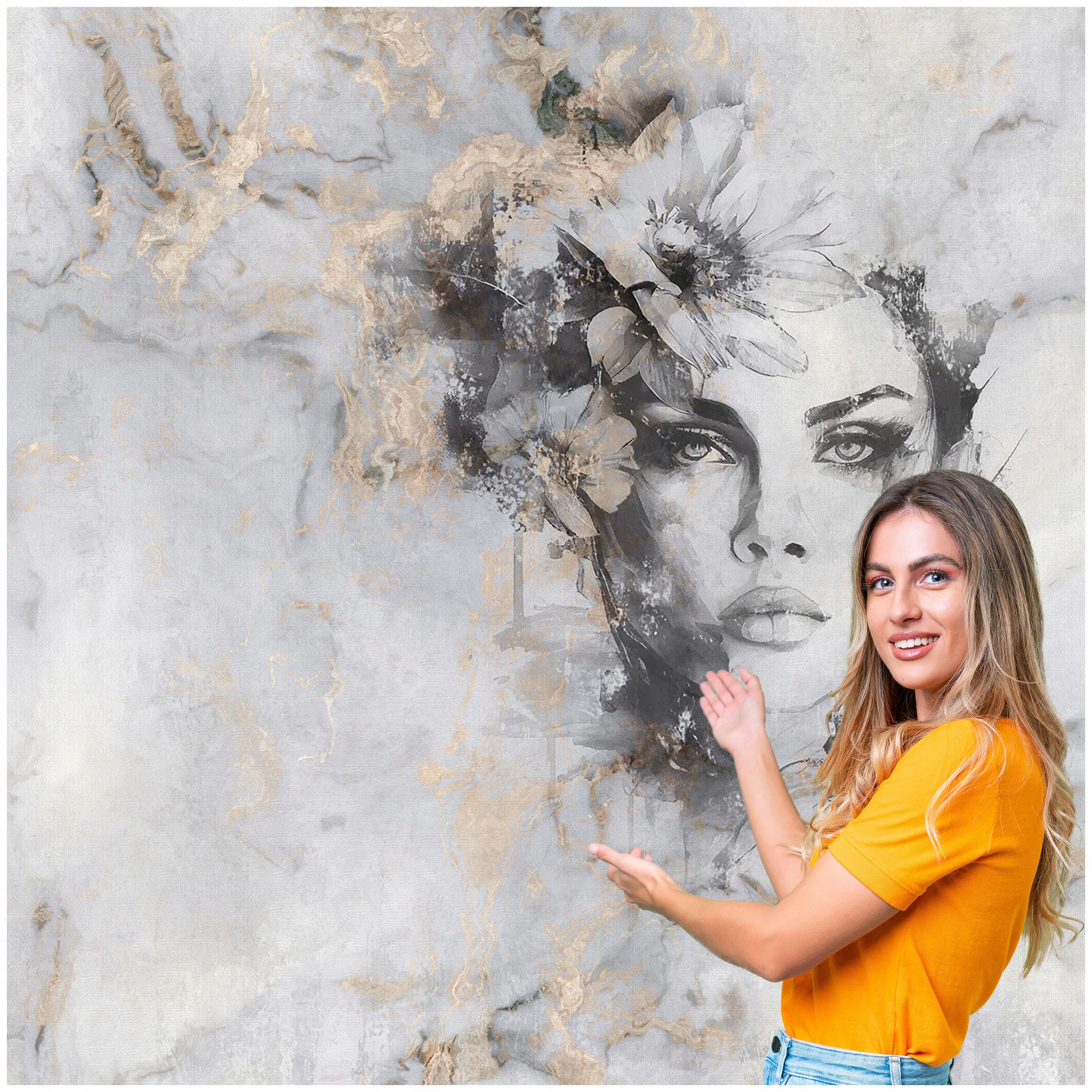 Fototapeta Salon Žena Tvár Beauty Glamour Kvety Betón 490x280 KTBB01W