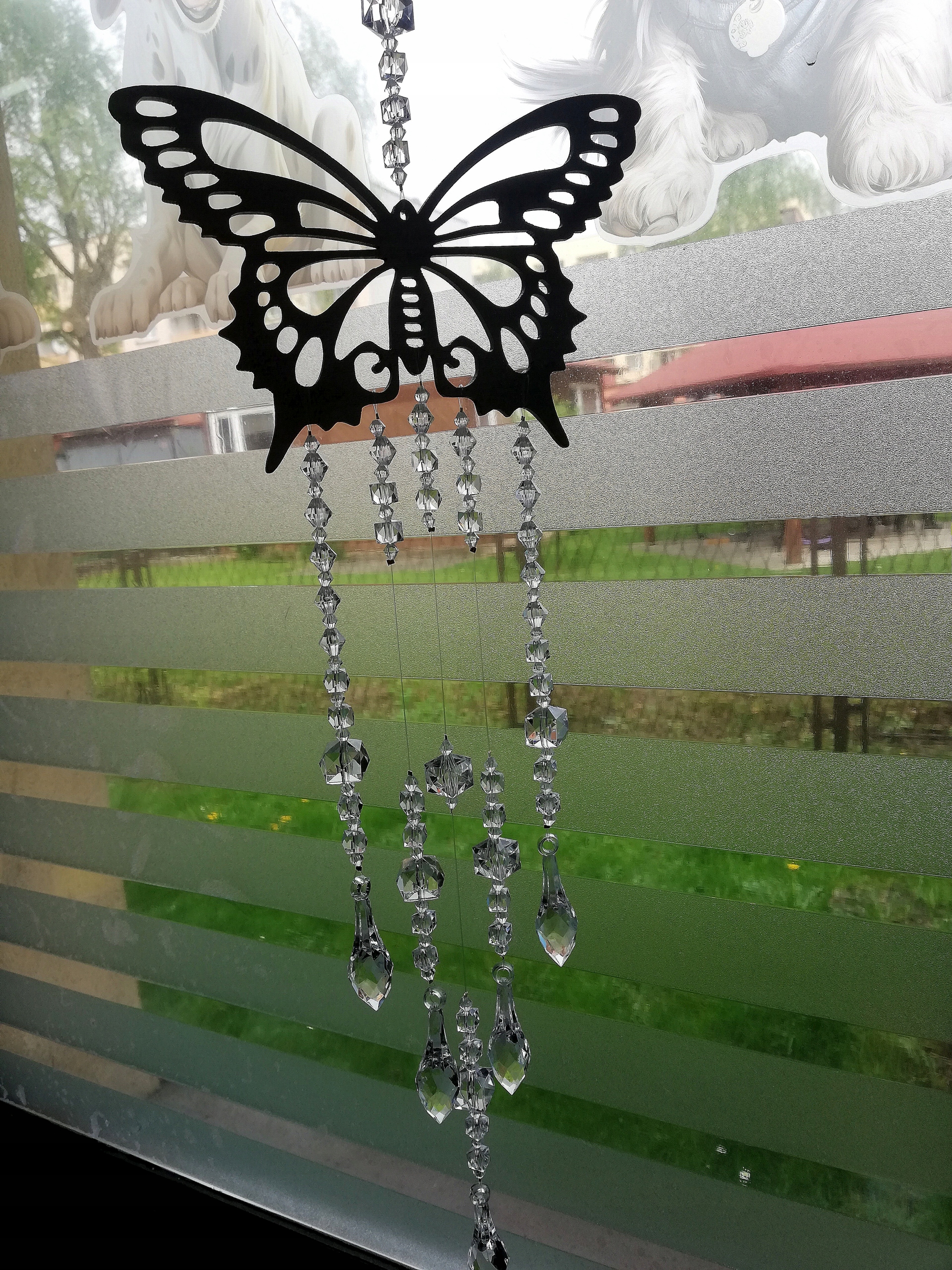 ŁAPACZ SNÓW MOTYL KRYSZTAŁKI KORALIKI OZDOBA DEKORACJA AŻUR 75 cm