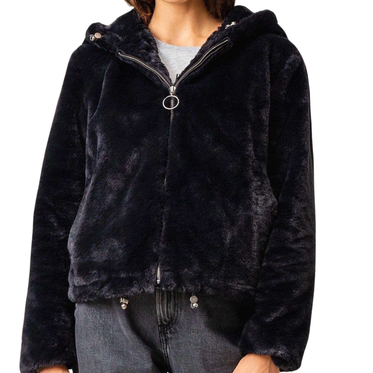 Dámský Kožíšek Pepe Jeans , černý, stylová bunda s kapucí vel. Xs