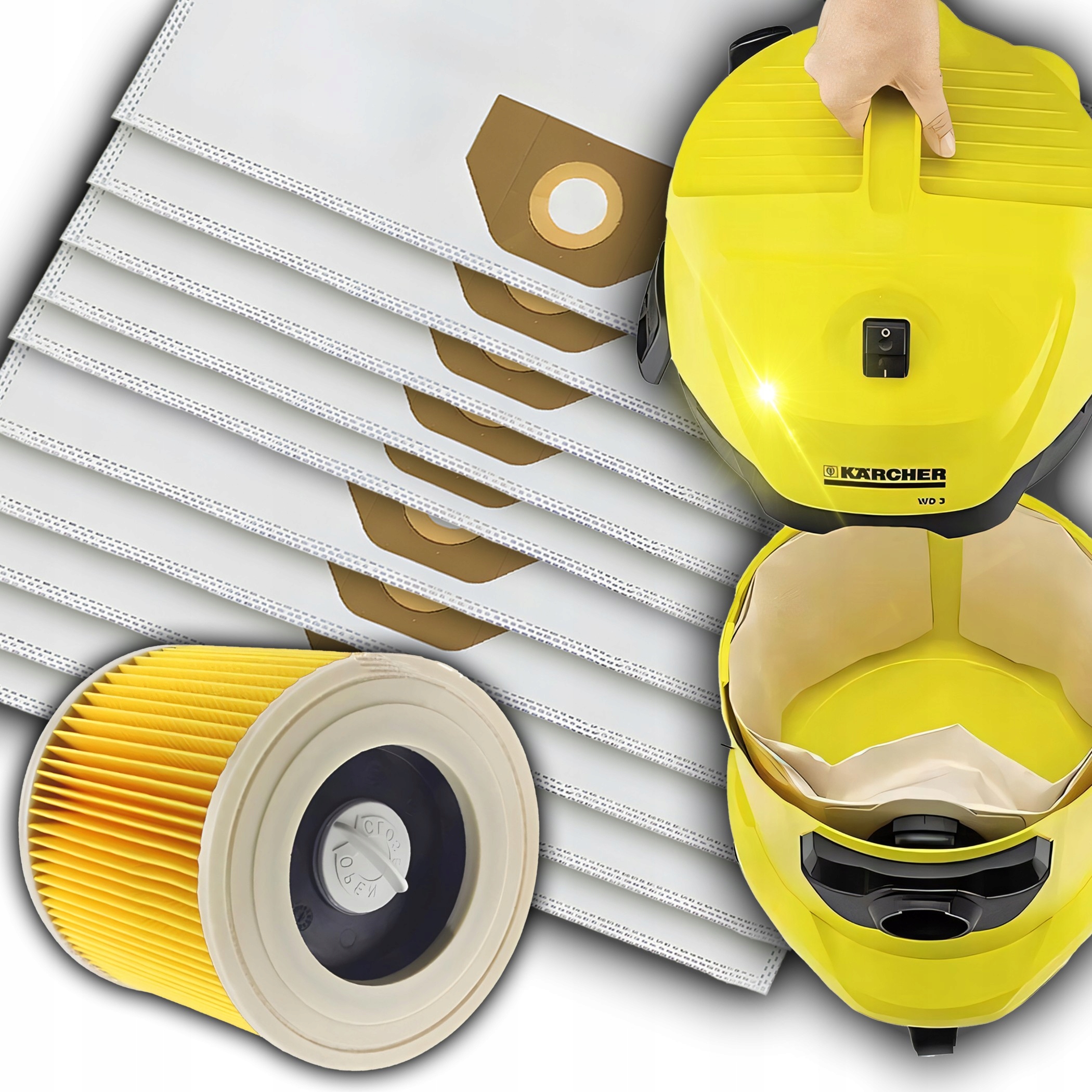 10x Worki Filtr Do Odkurzacza Karcher WD3 SE4001 Syntetyczne Flizelinowe