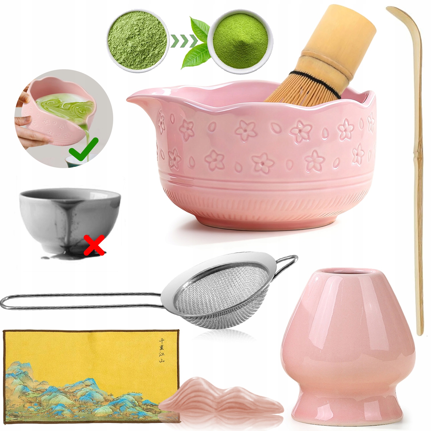 Levně 7X Dárková Sada Na Čaj Matcha Sada Na Přípravu Čaje Matcha Keramika