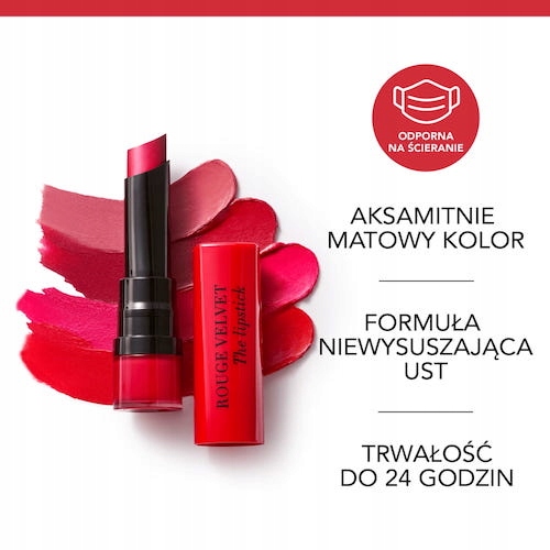 BOURJOIS Rouge Velvet pomadka do ust matowa 02 Flaming Rose 2.4g Właściwości nawilżające
