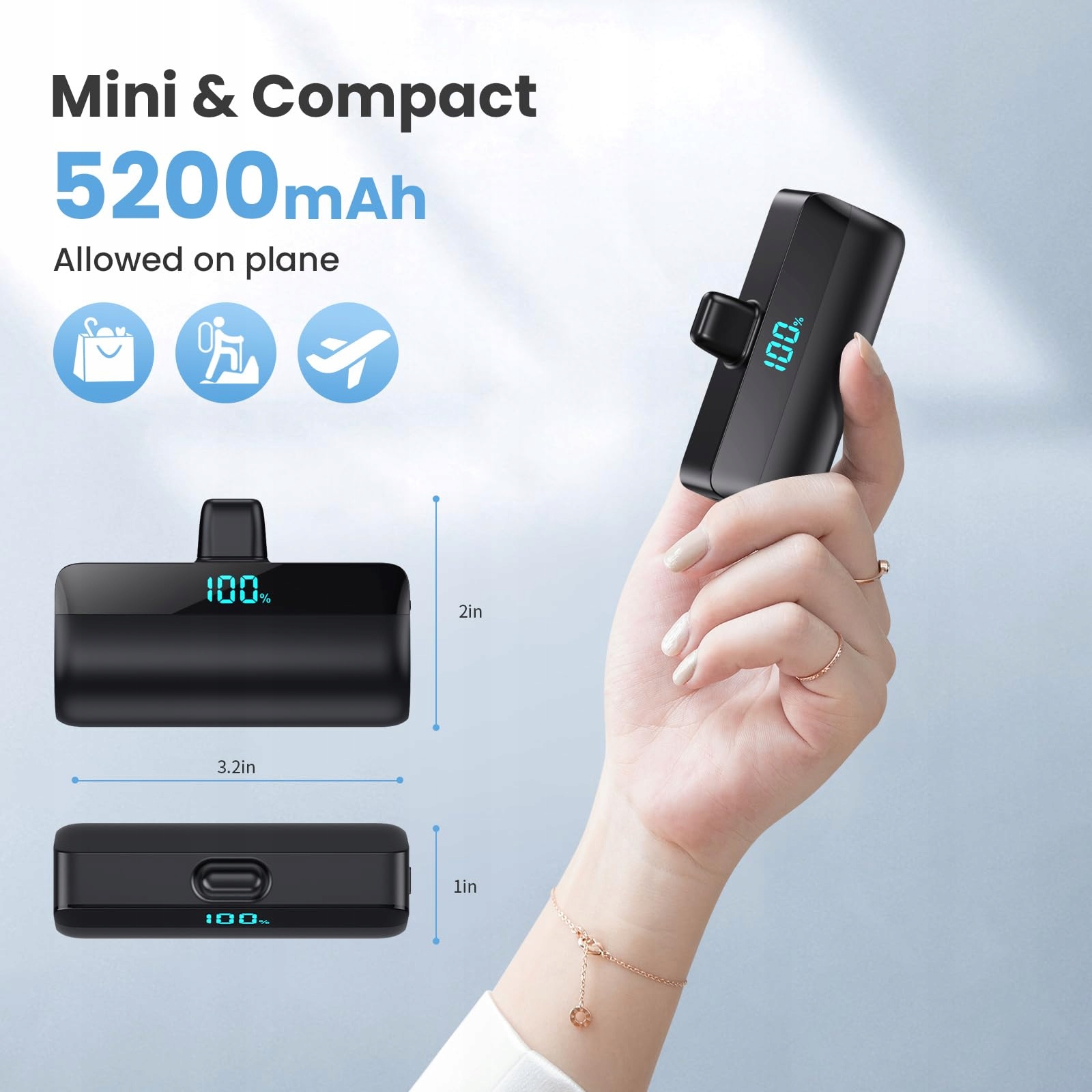 FEOB Mini Power Bank 5200mAh Szybkie Ładowanie USB C LCD iPhone Samsung — miniatura 4
