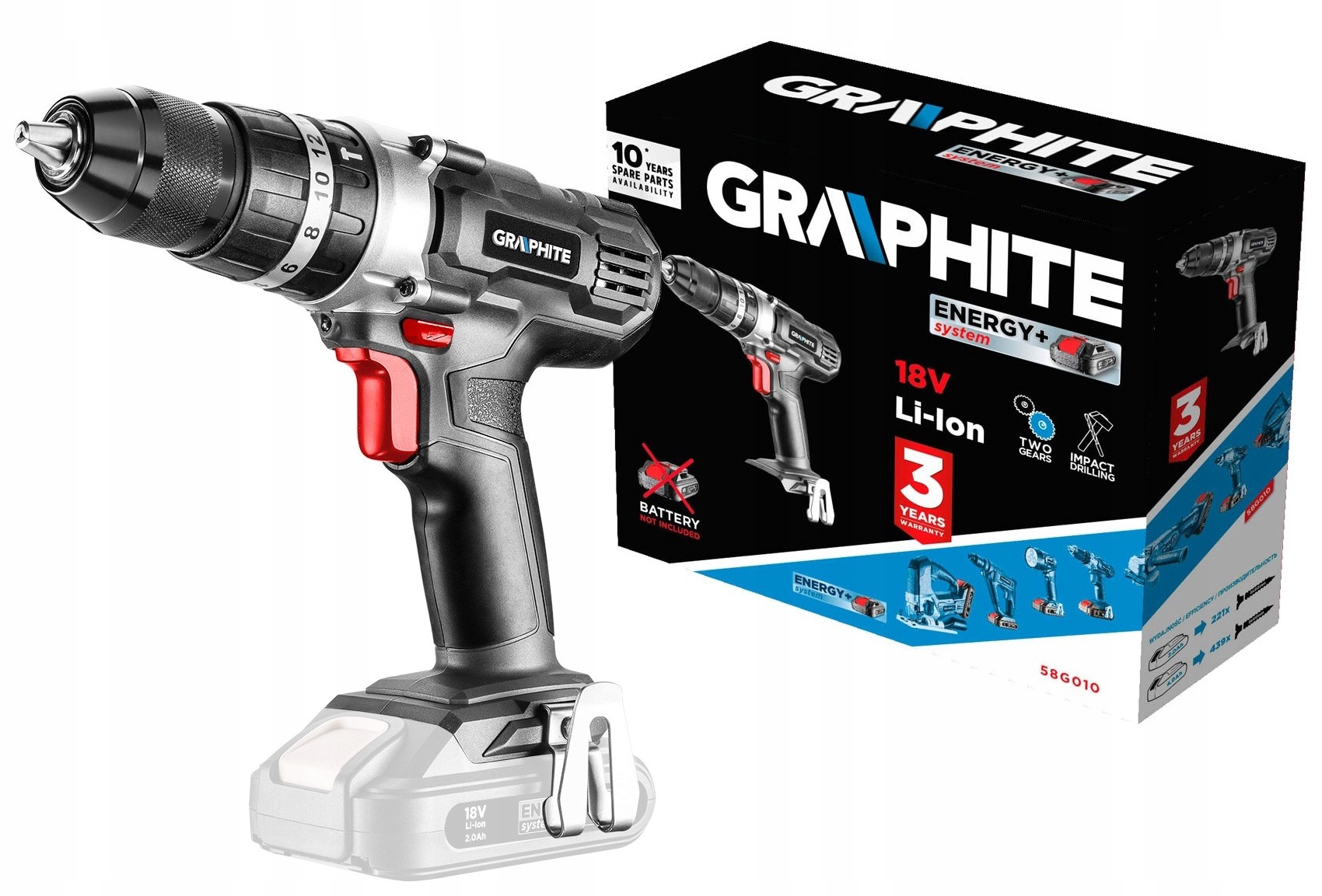 Aku Vrtačka s příklepem Energy+ 18V Li-lon Graphite