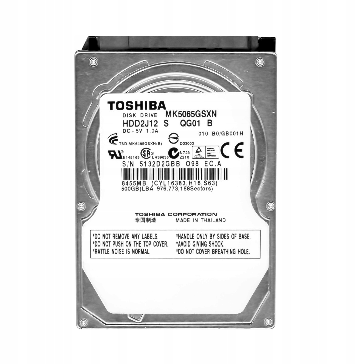 Toshiba 500GB 5.4K 8MB Sata II 2.5'' MK5065GSXN