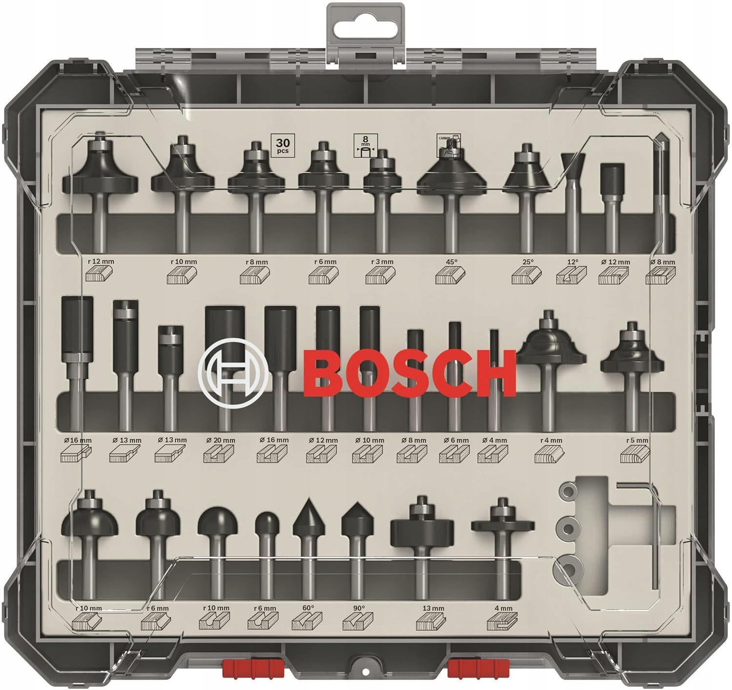Zestaw frezów Bosch do drewna 8mm 30szt 2607017475