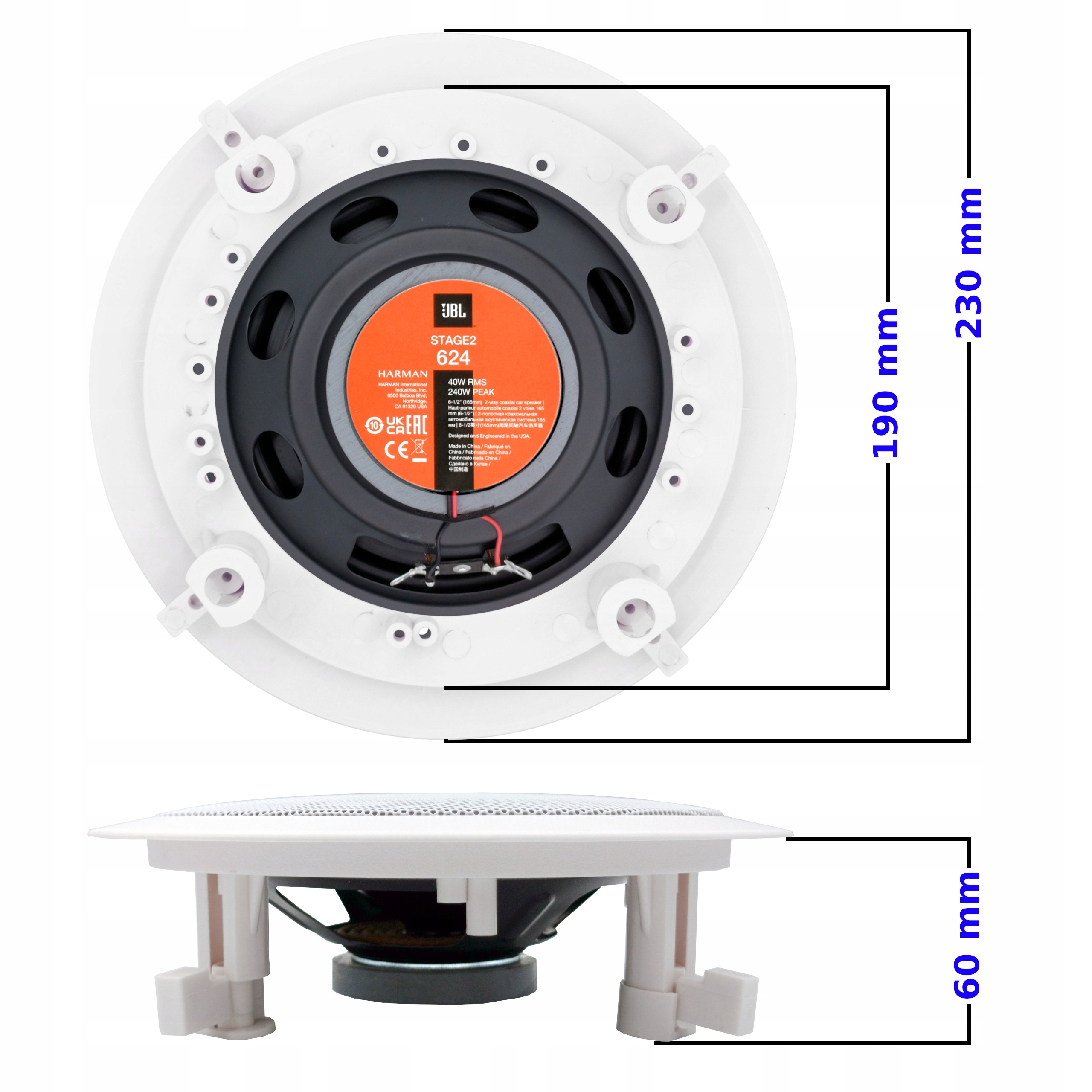 INSTALACYJNY GŁOŚNIK SUFITOWY JBL + MASKOWNICA SUFITOWA zestaw 4szt Model STAGE2 624