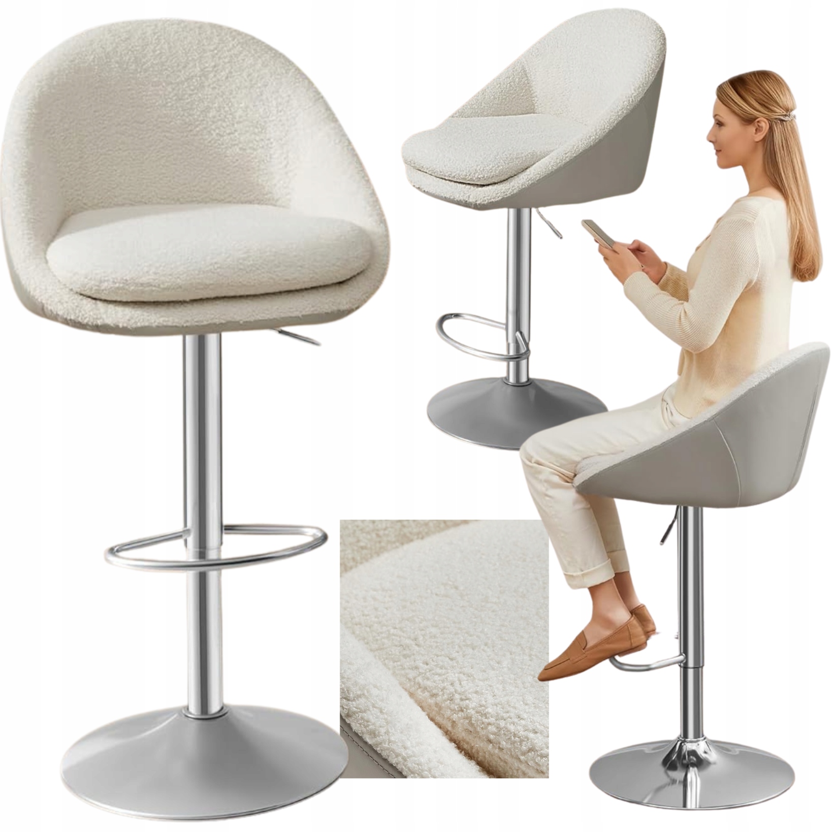 Vysoká stolička Hoker s operadlom Set 2 stolička Biela na ostrovček, kuchynskú dosku