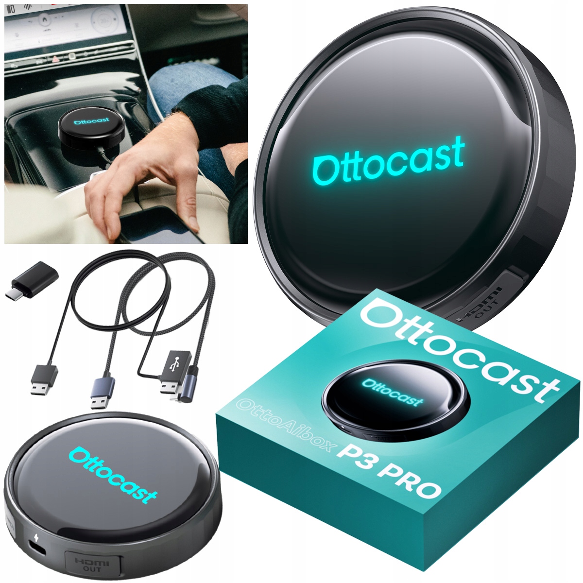 Bezprzewodowy adapter Ottocast P3 Pro 128Gb CarPlay/Android Auto (ai)