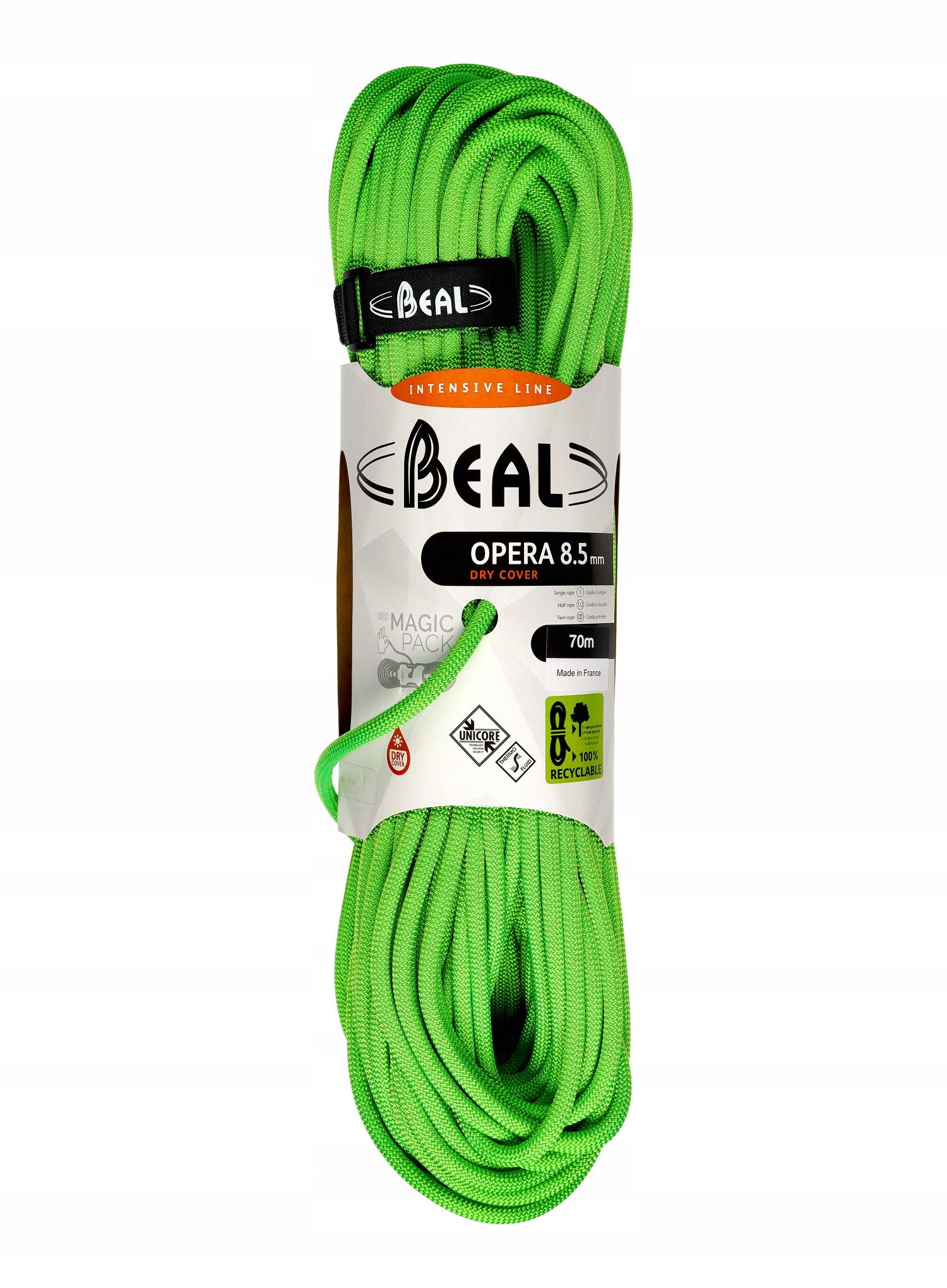 Lezecké lano Beal Opera 8,5 mm 70 m Unicore Dry Cover zelené