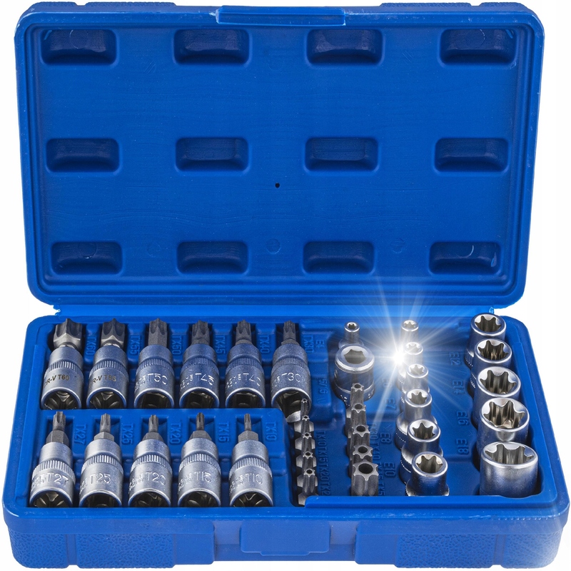 Zestaw Kluczy Nasadowych 34 El Torx Nasadki Imbus Zewnętrzne E4-E20 T10-T60