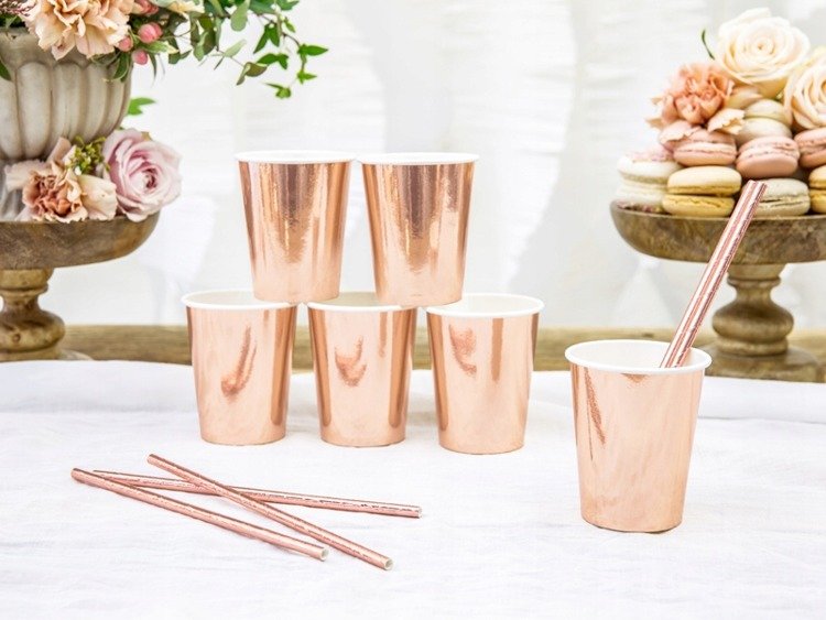 Kubeczki ROSE GOLD papierowe RÓŻOWE ZŁOTO na urodziny 6szt Typ produktu jednorazowy