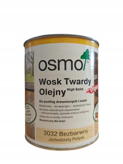 OSMO WOSK TWARDY OLEJNY 3032 BEZBARWNY JEDWABISTY POŁYSK - 0,75L