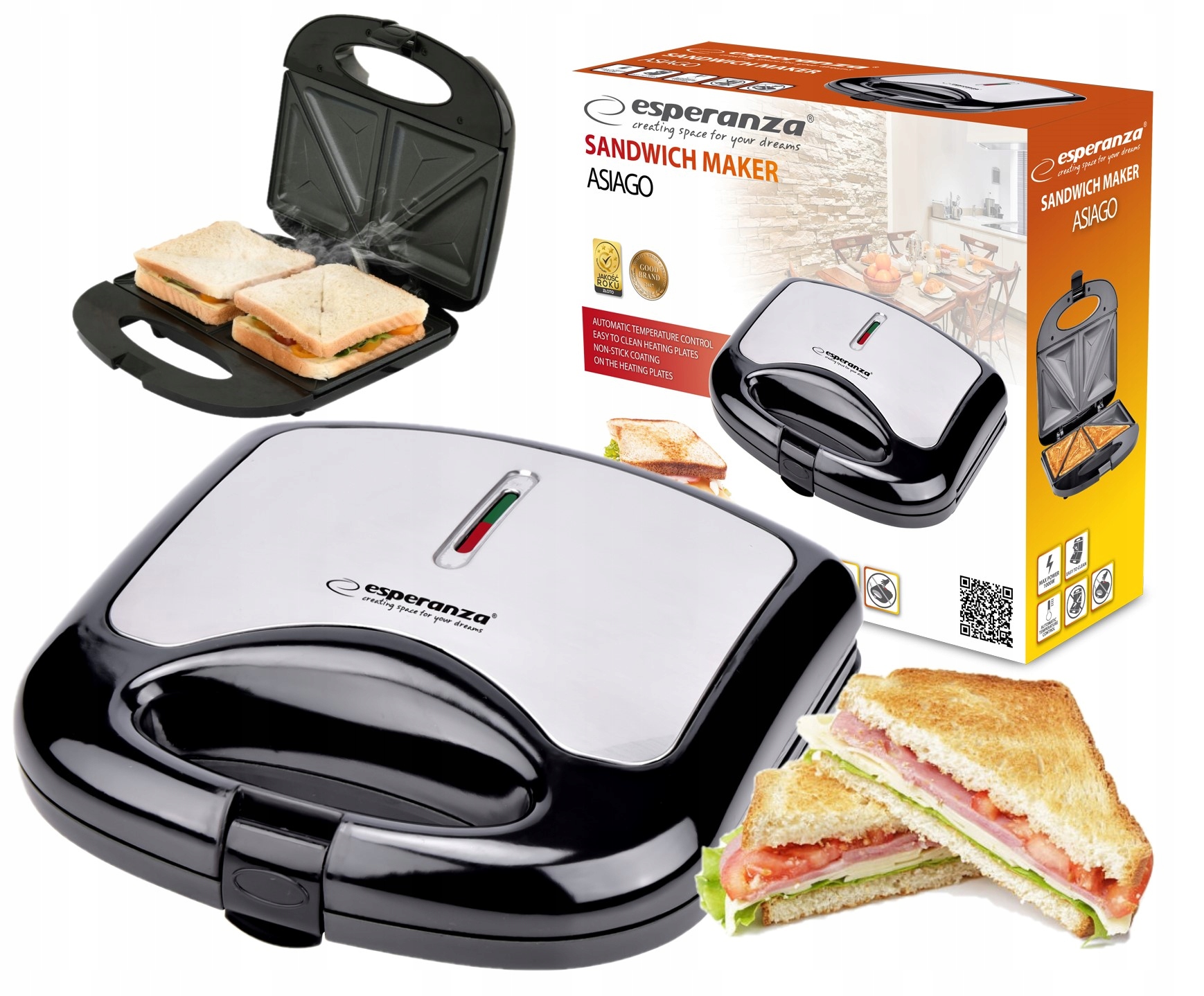 TOSTER OPIEKACZ DO KANAPEK TOSTÓW SANDWICH 1000W TRÓJKĄTY CHRUPIĄCE TOSTY