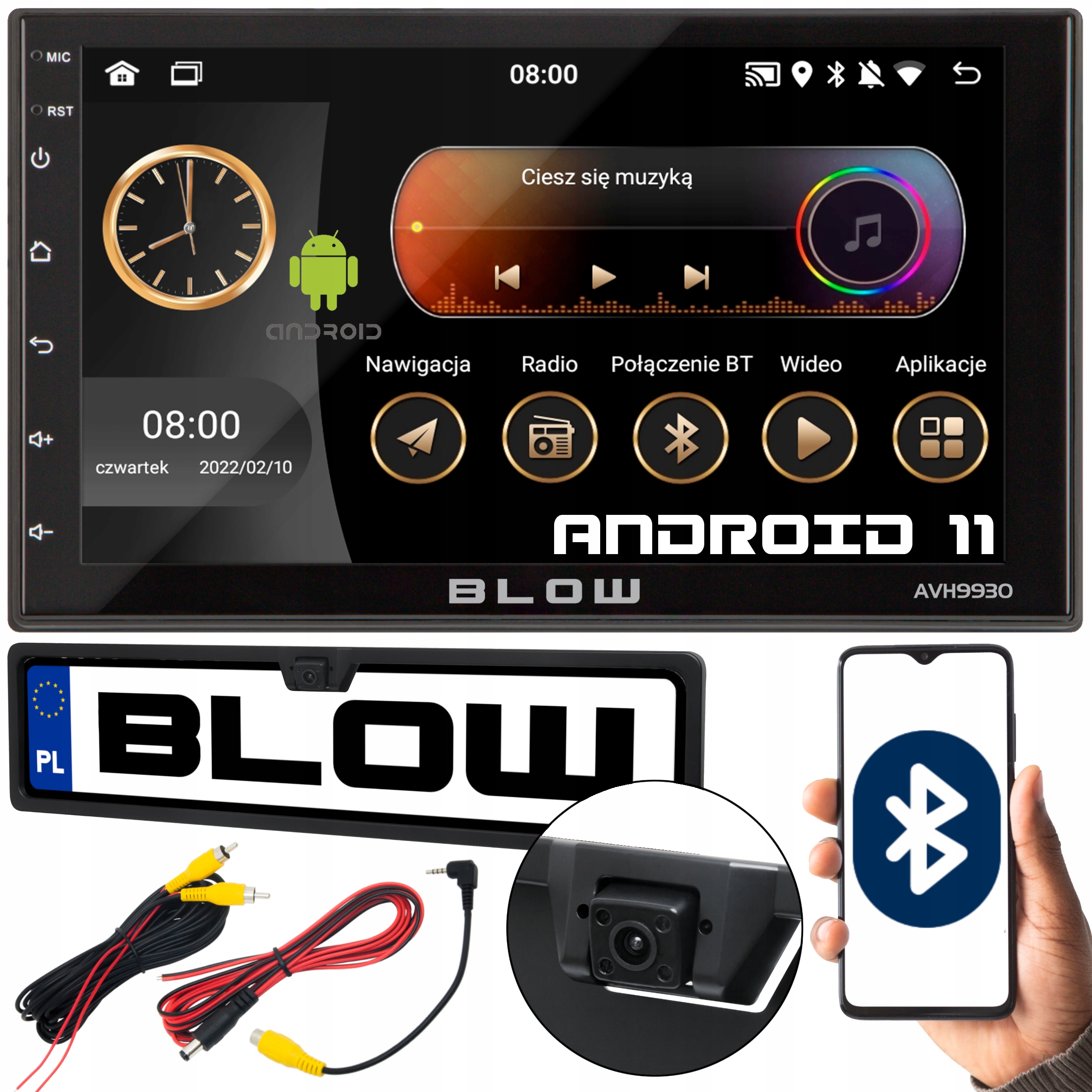 Автомобильный радиоприемник Bluetooth Android Камера в рамке