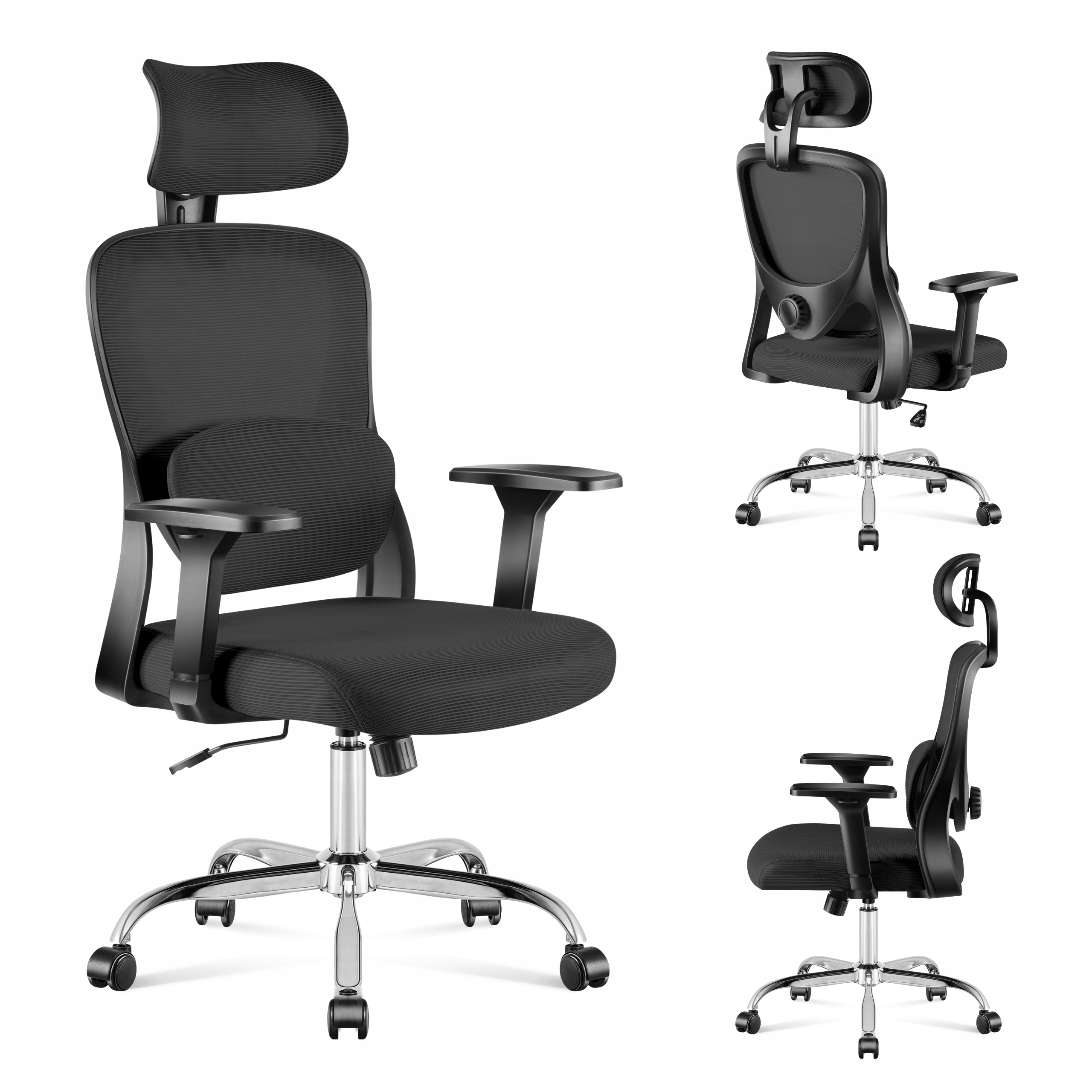 Kancelářská otočná židle ergonomická černá síťovaná opěrka hlavy židle Mesh