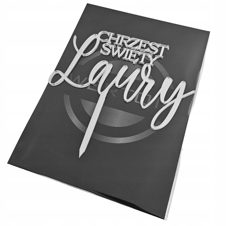 Topper srebrny toper na tort CHRZEST ŚWIĘTY z imieniem IMIĘ srebrne lustro Marka Wertom