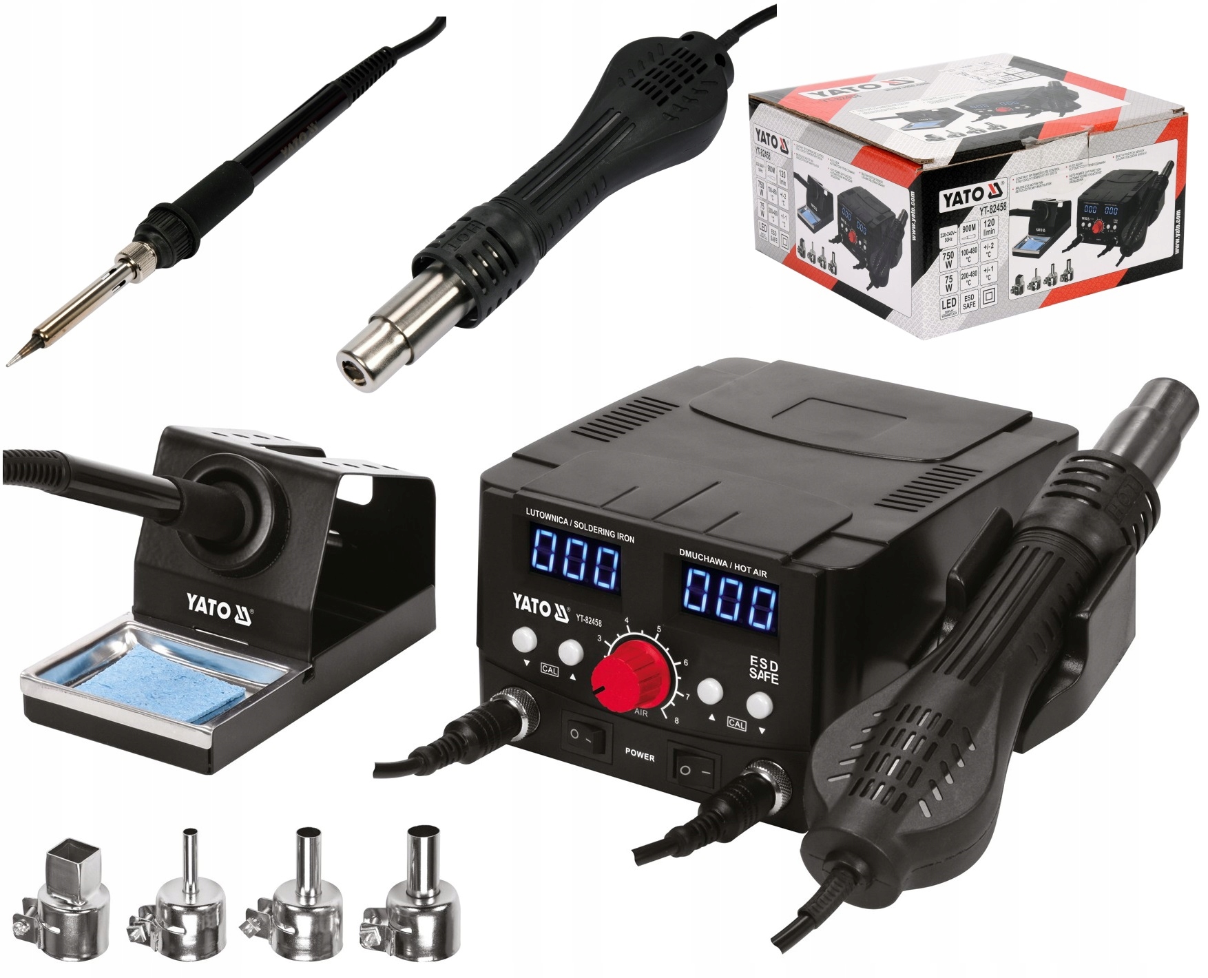 Yato YT-82458 2v1 Pájecí Stanice Stanice Hot Air S Dvojitým Led osvětlením