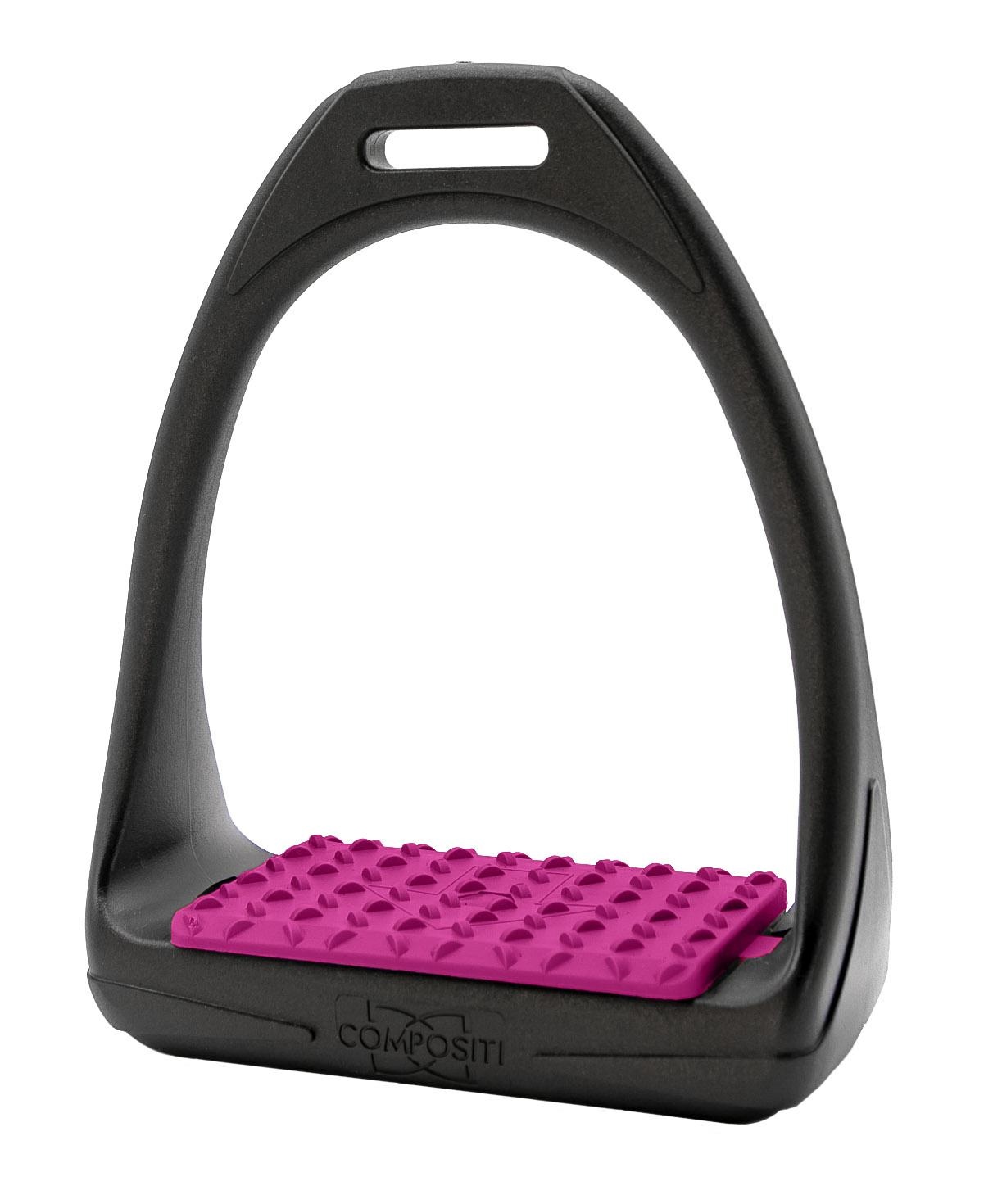 Třmeny syntetické Reflex, černo-malinové, růžová barva, velikost 12 cm