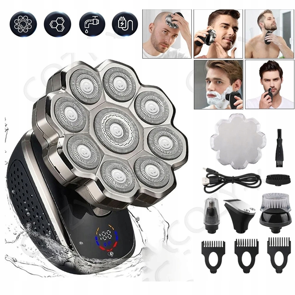 9D Magnetická Hlavice Holicí Strojek Vodotěsná Usb Nabíjení Černá