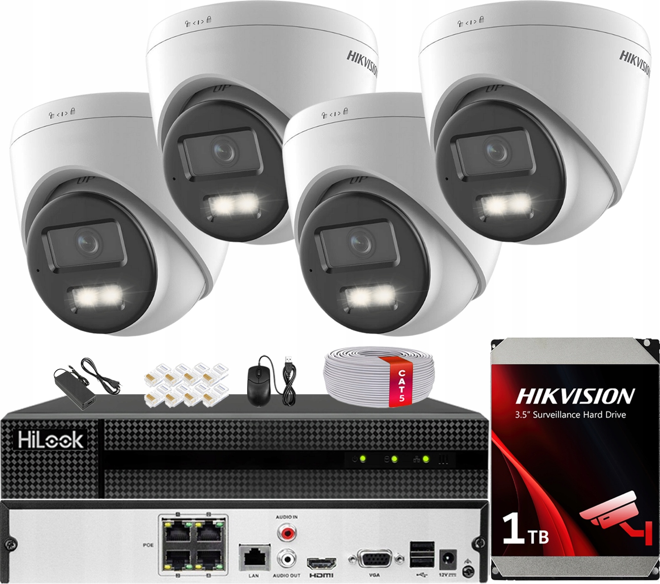 Zestaw Monitoringu 4MPx Hikvision 4 Kamery Ip PoE Smart Hybrid Light Audio