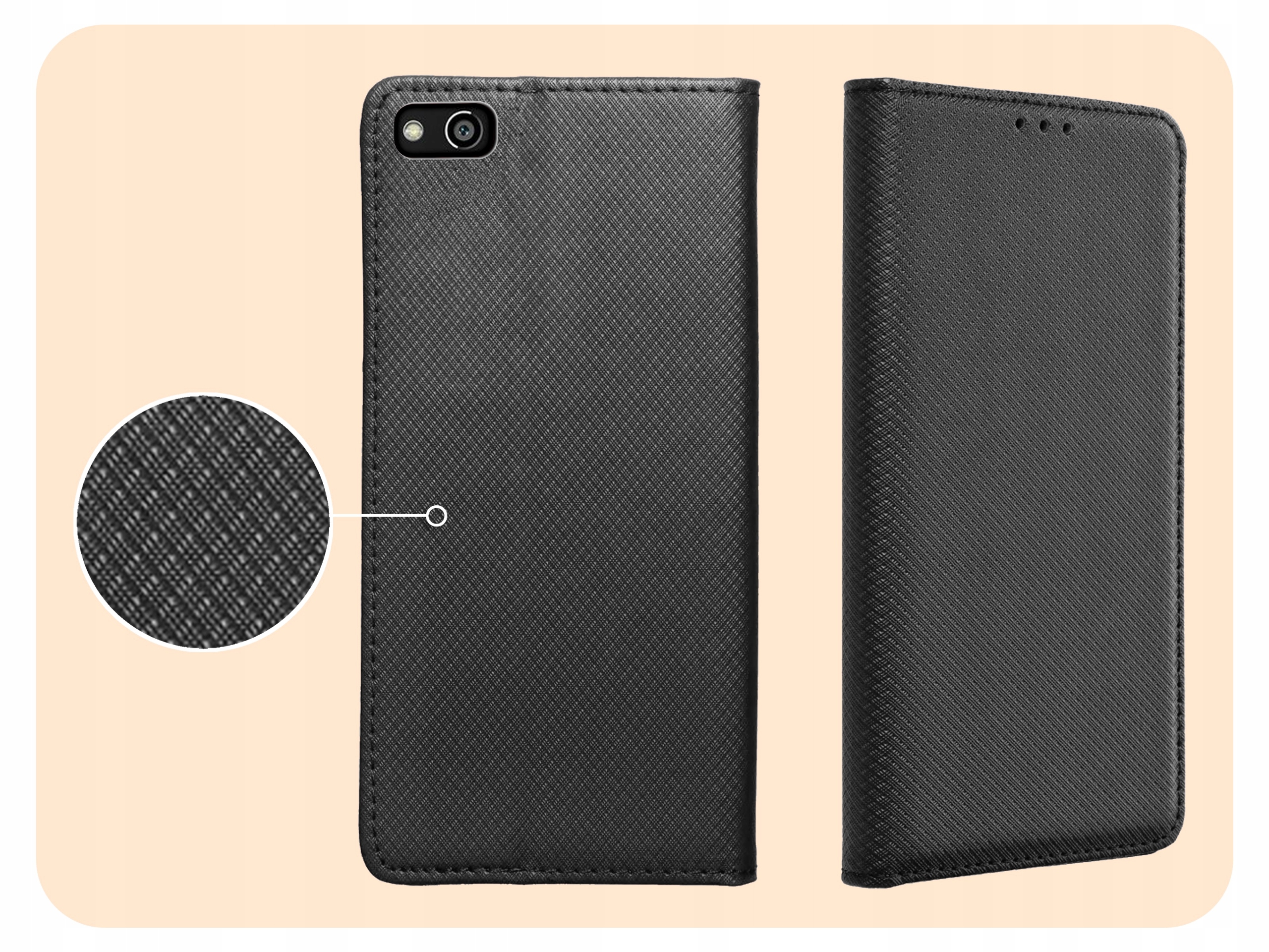 ETUI Z KLAPKĄ DO HUAWEI P10 LITE CZARNE ZAMYKANE MAGNETYCZNE KABURA FUTERAŁ Kolor czarny