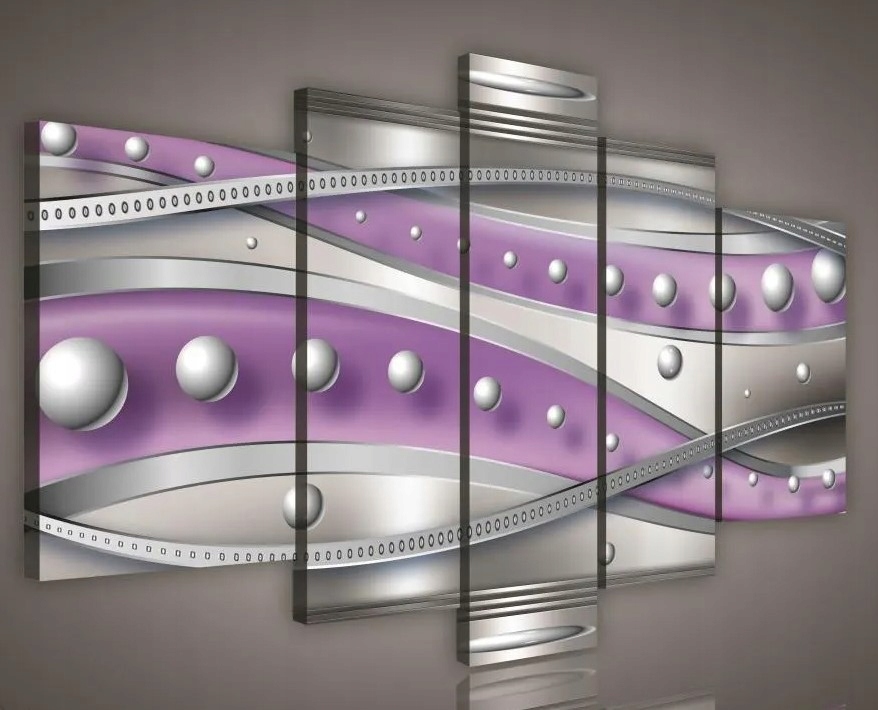 Obraz 170x100 modulárny abstrakcia fialový strieborný vlny moderný štýl