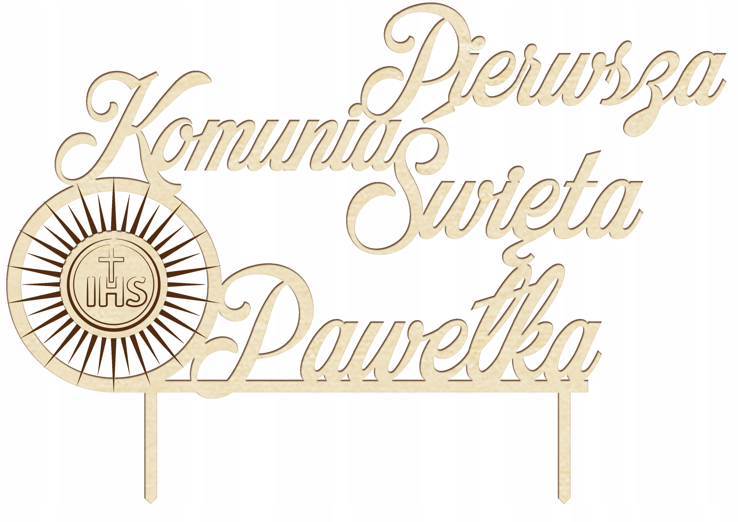 TOPPER NA TORT na PIERWSZĄ KOMUNIĘ KOMUNIA ŚWIĘTĄ Imię 3 personalizacja