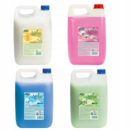 

Zestaw 4 x mydło w płynie Attis 5l, mix kolorów