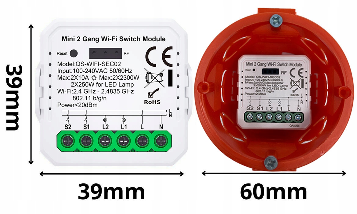 PRZEKAŹNIK WIFI TUYA DOPUSZKOWY MINI V3 PODWÓJNY Komunikacja WiFi