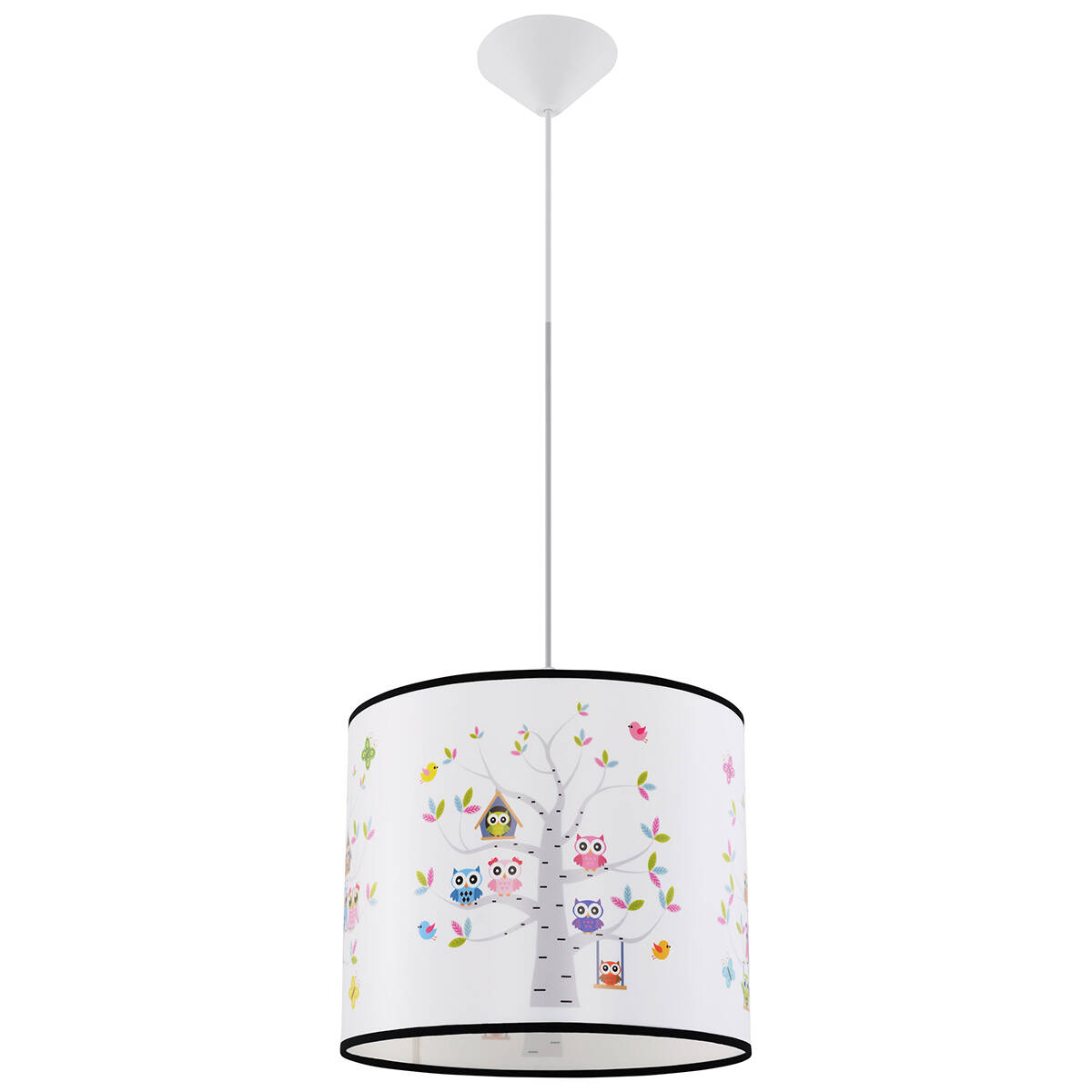 Sollux Závěsná dětská lampa strom se sovami, kulatá, 40 cm, barevná
