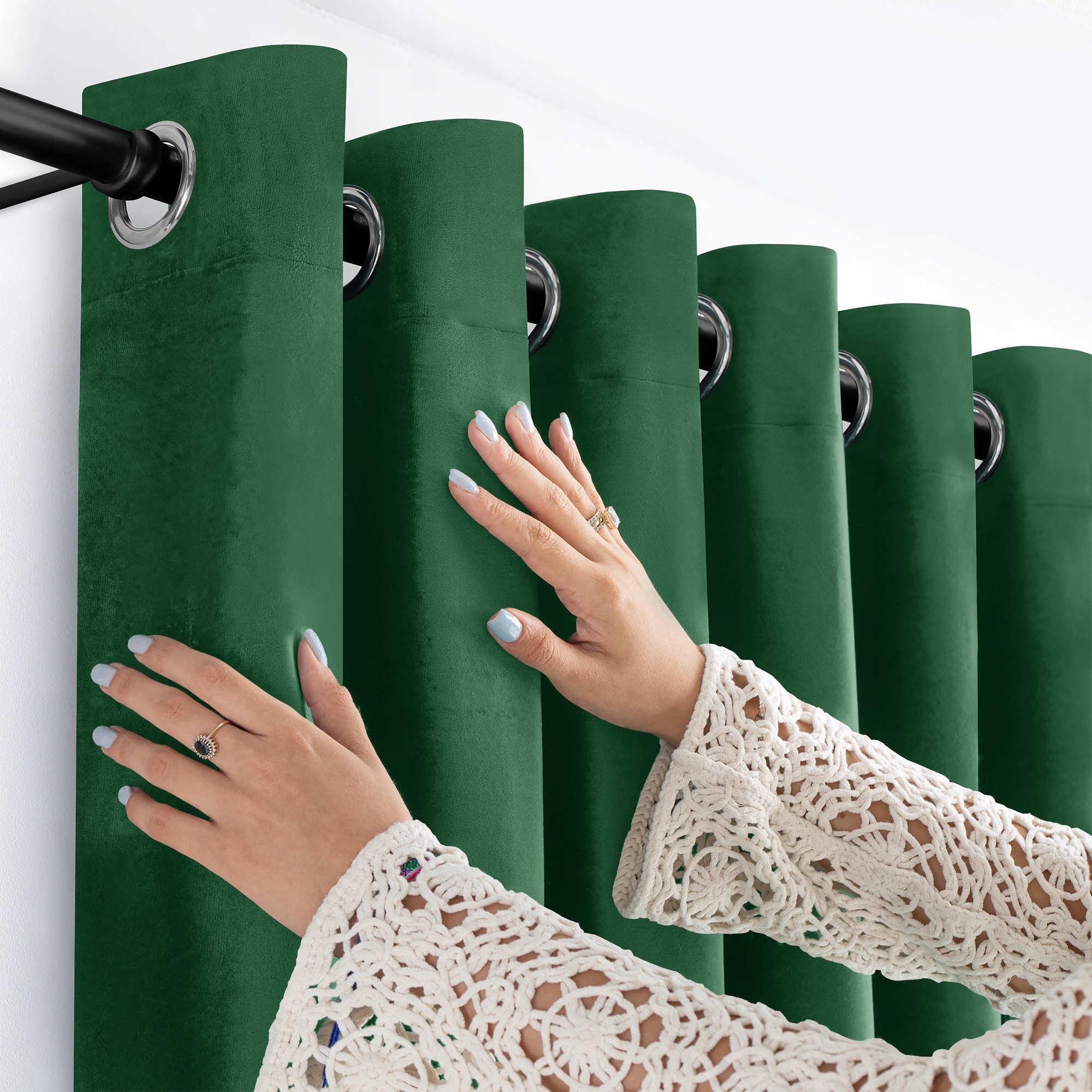 Filumi Záves velvetový velúr Strieborné priechodky Fľašová Zelená 530x270