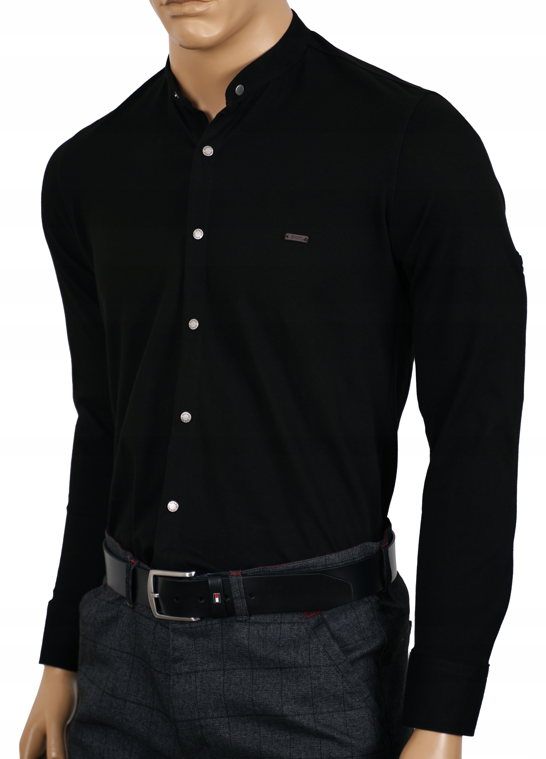 Koszula Męska Czarna Bawełniana Zapinana Na Napy Stójka Turecka L 41/42