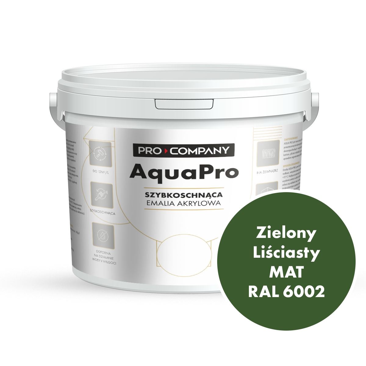 Aqua Pro Emalia Akrylowa Szybkoschnąca 9L Zielony Liściasty Mat Ral 6002