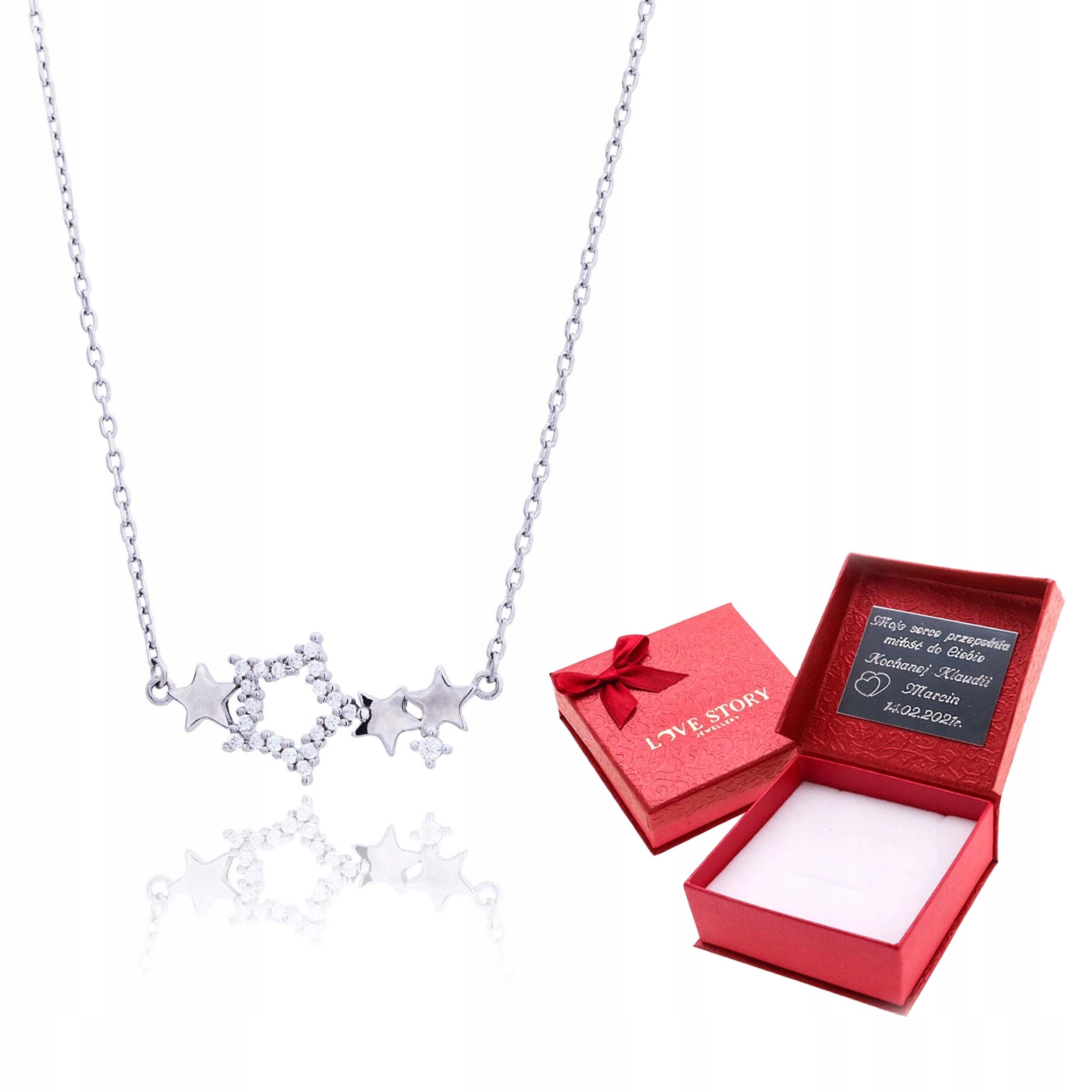 

Naszyjnik srebrny z cyrkoniami w gwiazdki 925