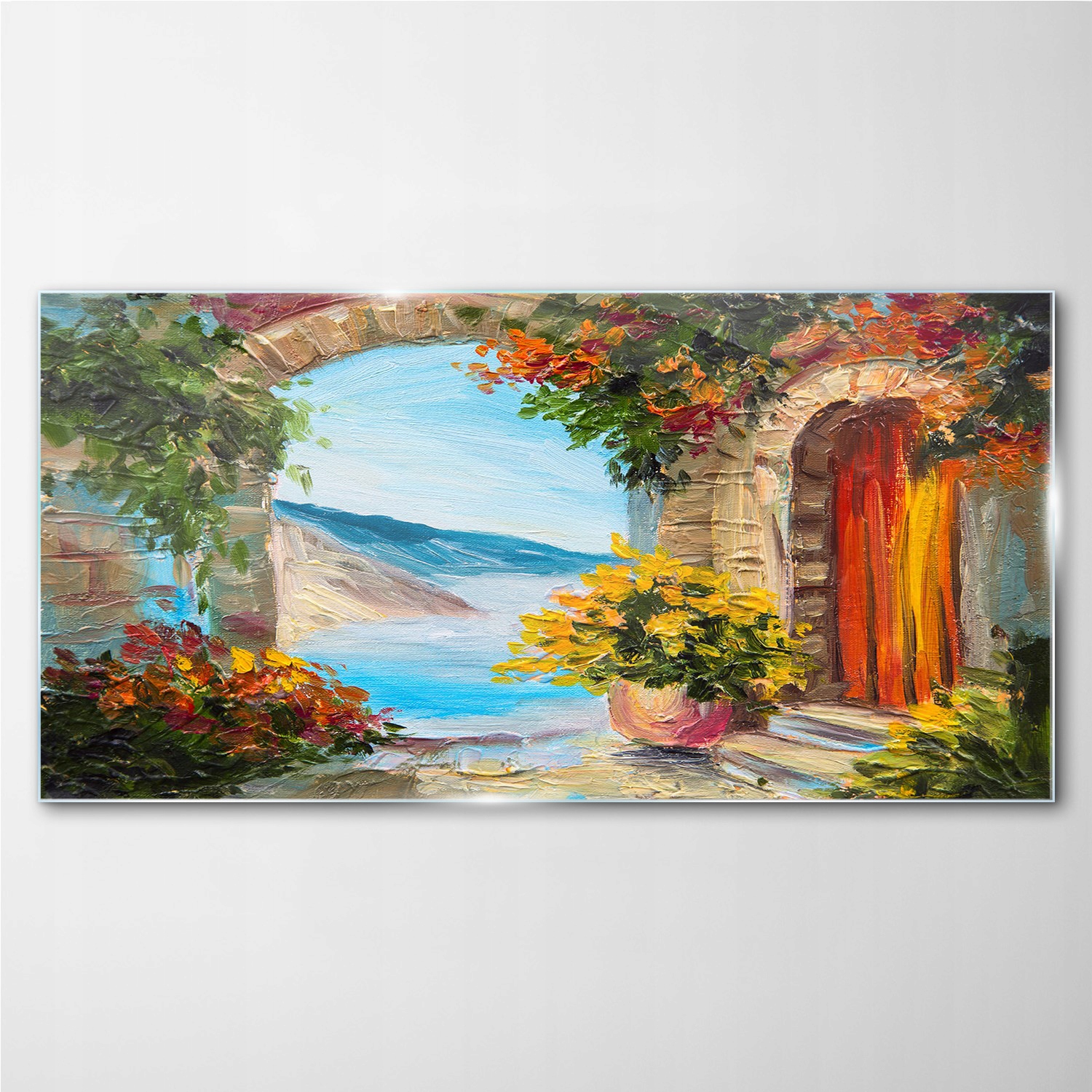 

Obraz szklany na ścianę Kwiaty dom morze 140x70 cm
