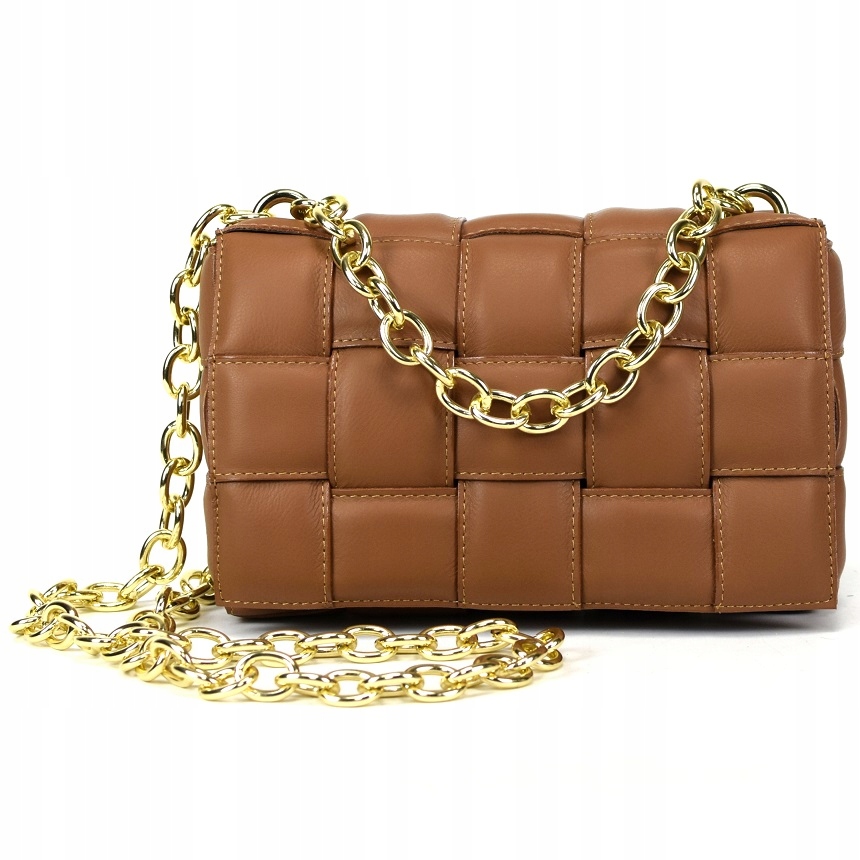 TOREBKA SKÓRA PIKOWANA PLECIONA ŁAŃCUCH BRĄZ 824A Kolor brązowy